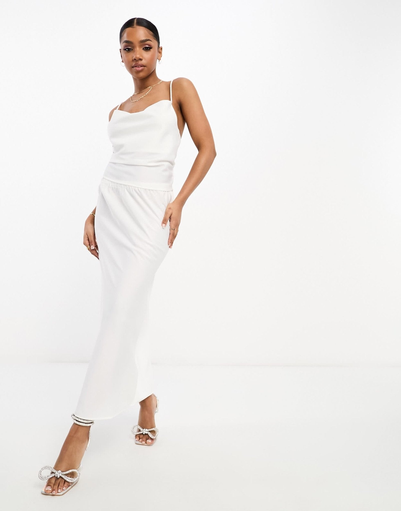 Pieces Bride To Be satin slip midi skirt co - ord in white - ASOS Sample Sale EU Store