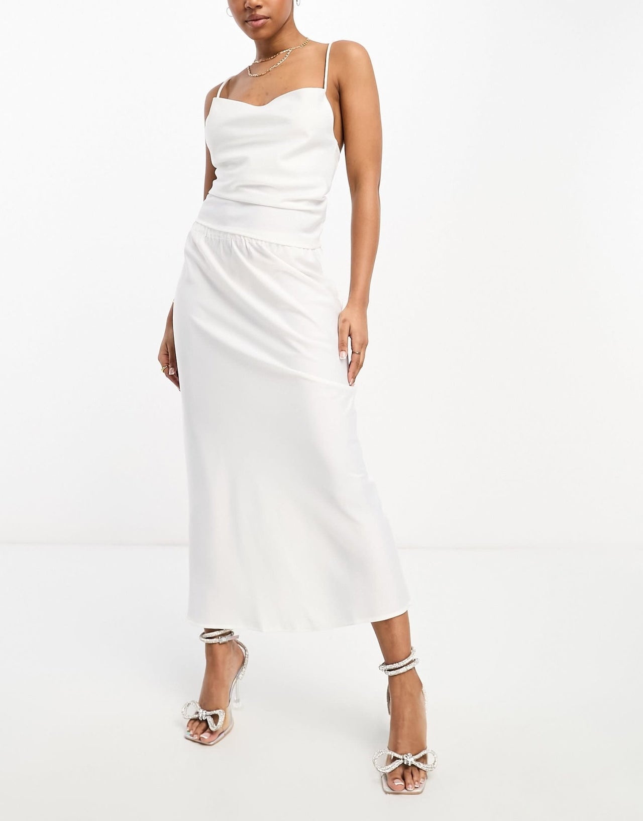 Pieces Bride To Be satin slip midi skirt co - ord in white - ASOS Sample Sale EU Store
