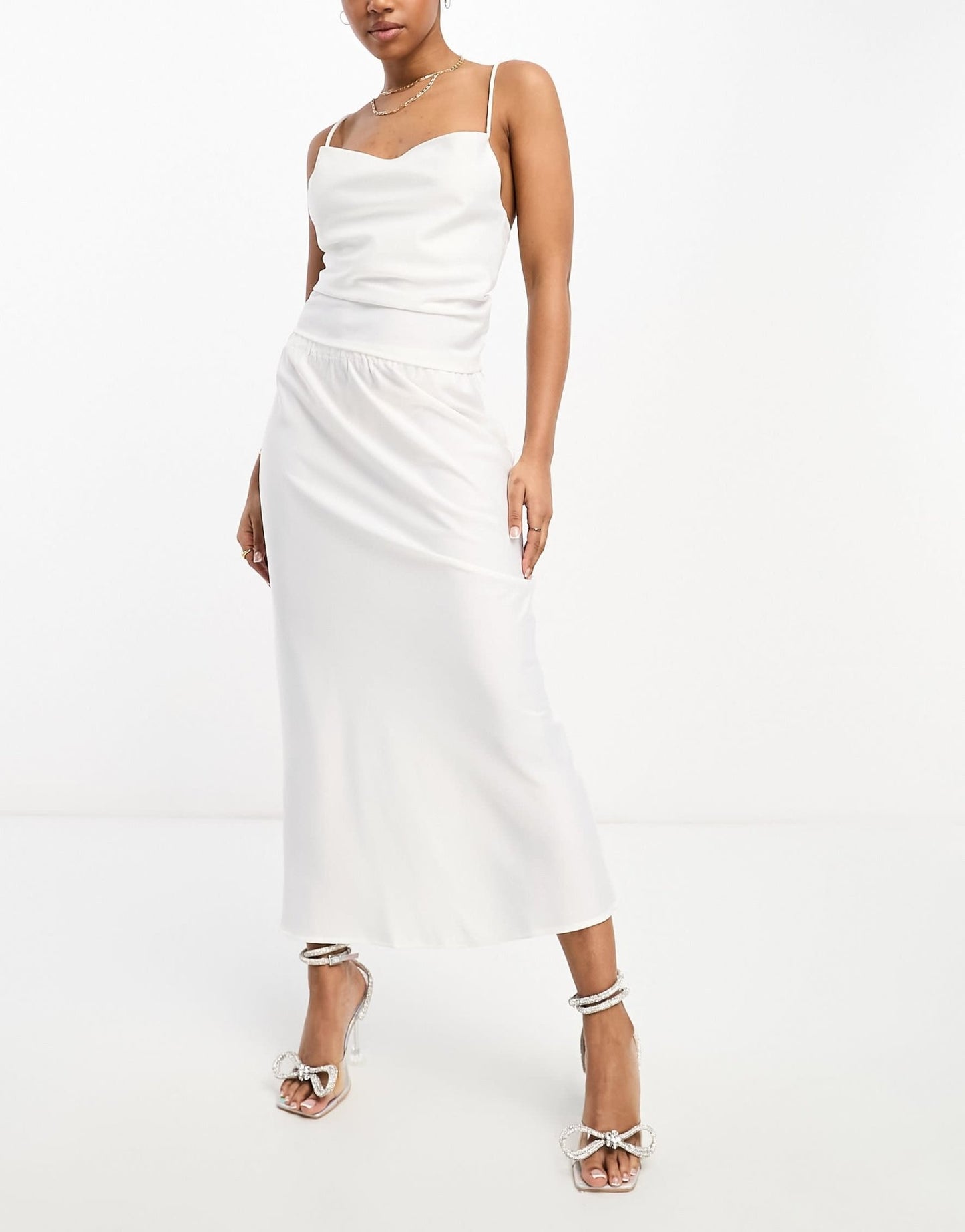 Pieces Bride To Be satin slip midi skirt co - ord in white - ASOS Sample Sale EU Store