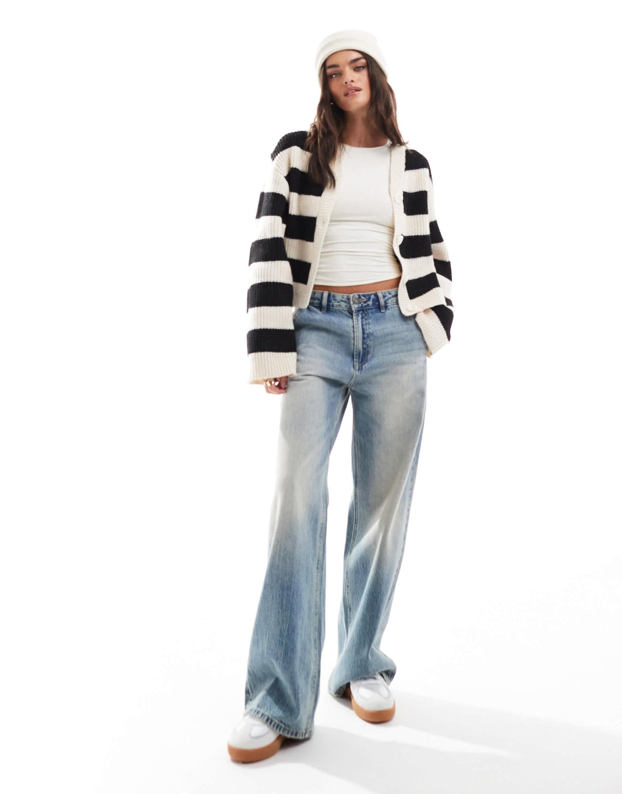 Pieces cardigan in wide mono stripe - ASOS Sample Sale EU Store