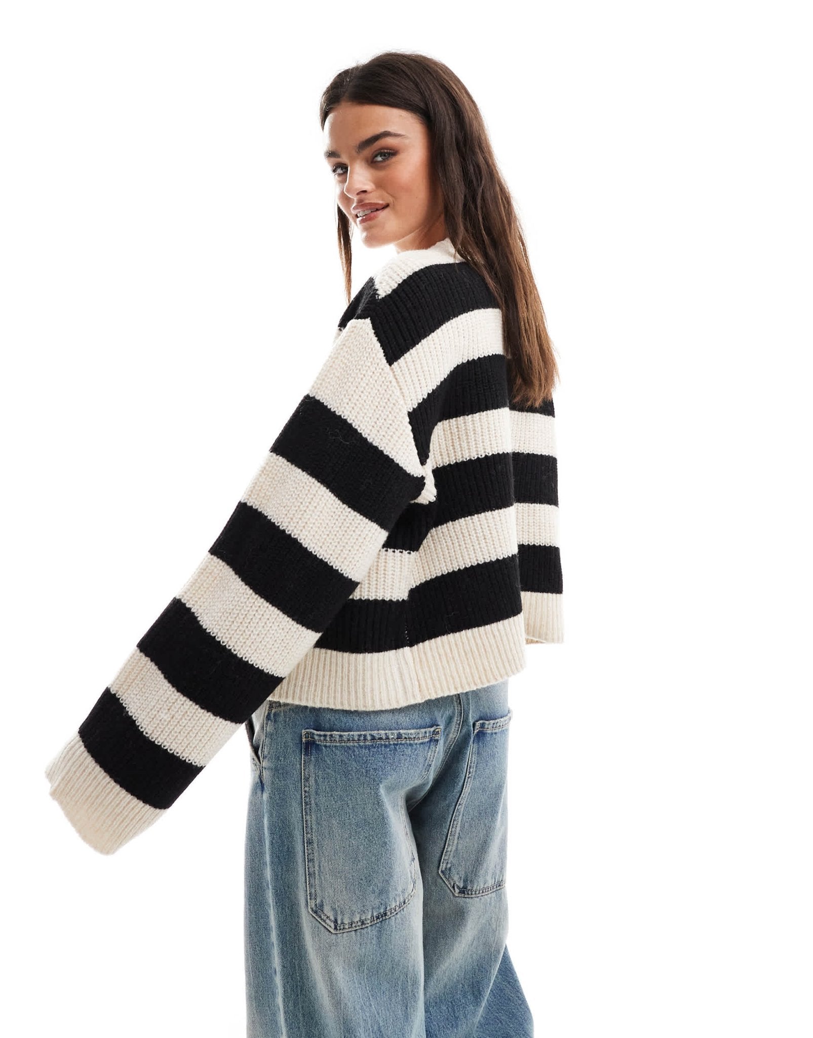 Pieces cardigan in wide mono stripe - ASOS Sample Sale EU Store