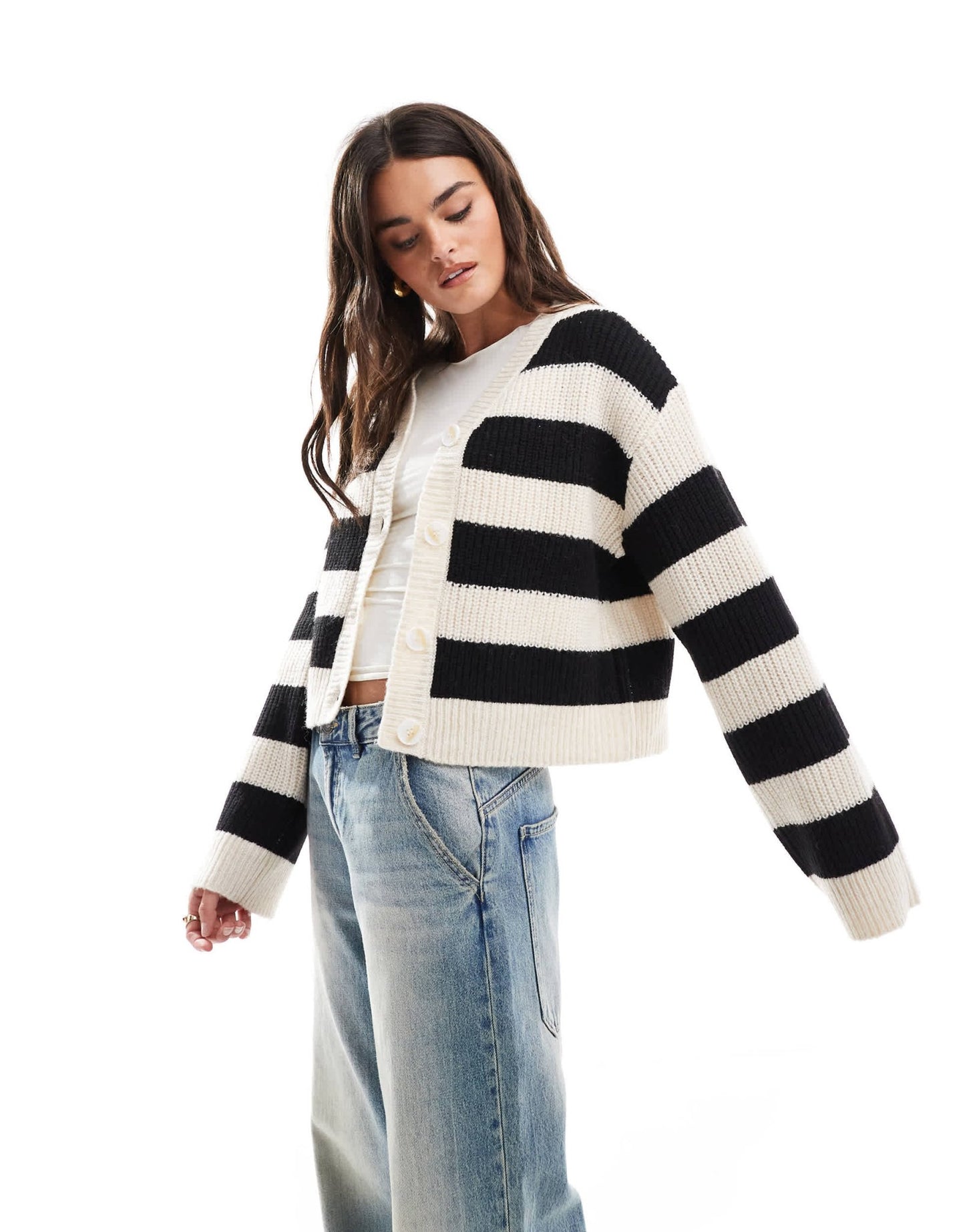 Pieces cardigan in wide mono stripe - ASOS Sample Sale EU Store