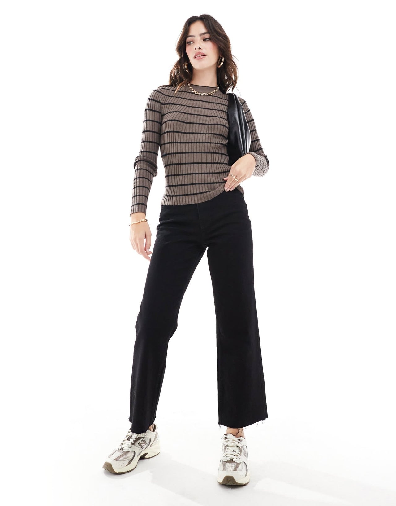 Pieces chunky ribbed knit long sleeve top in brown stripe - ASOS Sample Sale EU Store