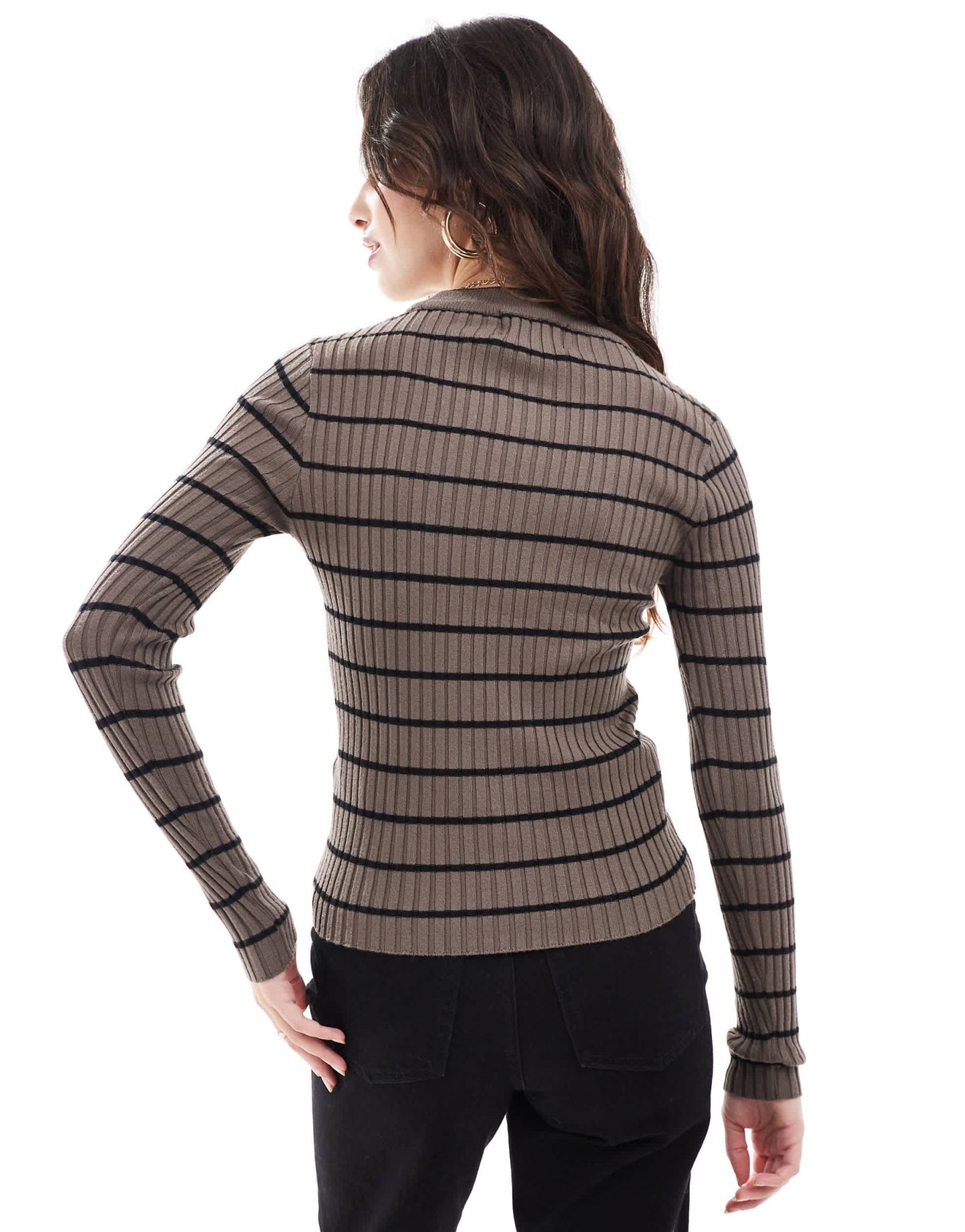 Pieces chunky ribbed knit long sleeve top in brown stripe - ASOS Sample Sale EU Store