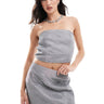 Pieces concert glitter bandeau top co-ord in silver