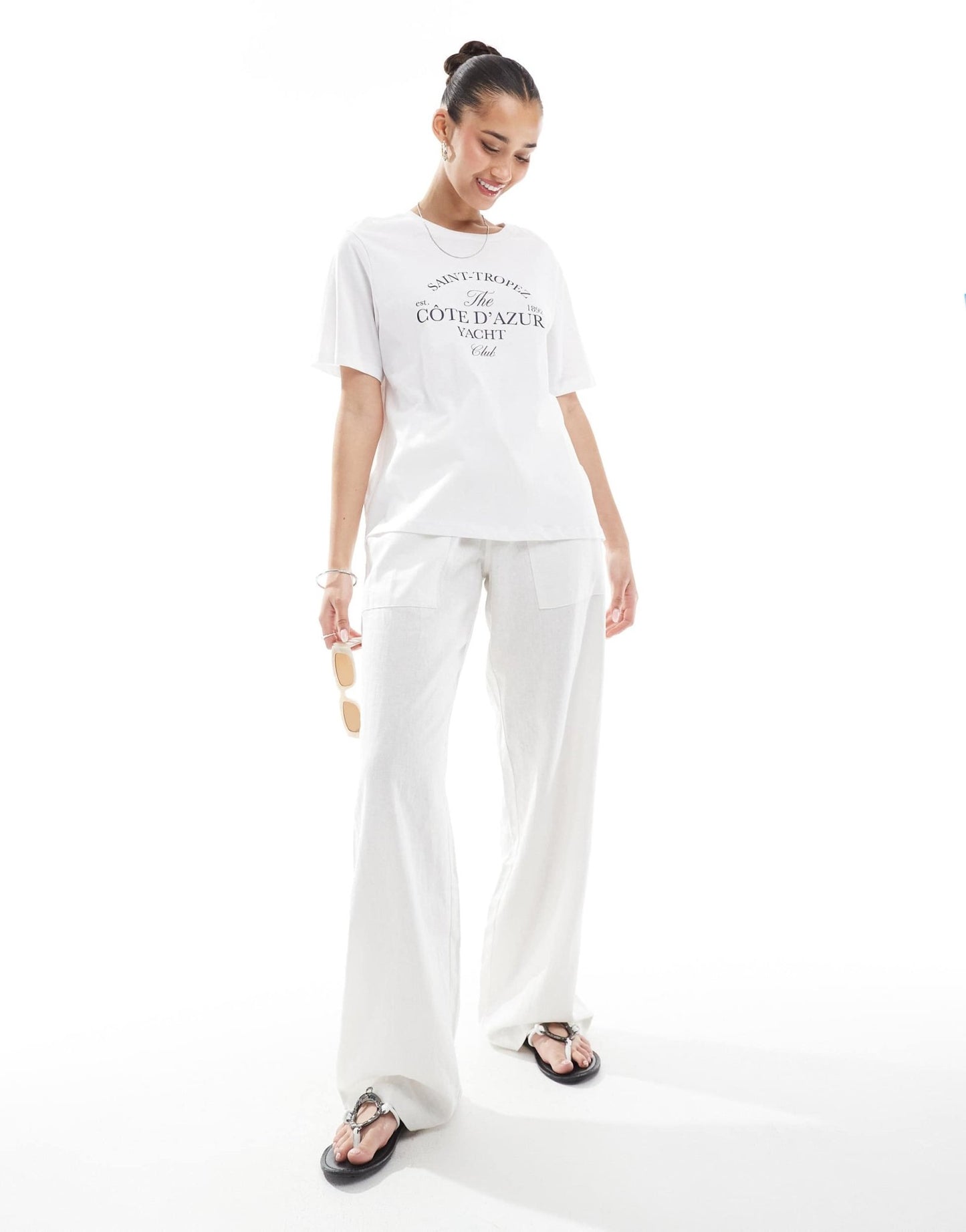 Pieces cote d'azur graphic tee in white - ASOS Sample Sale EU Store