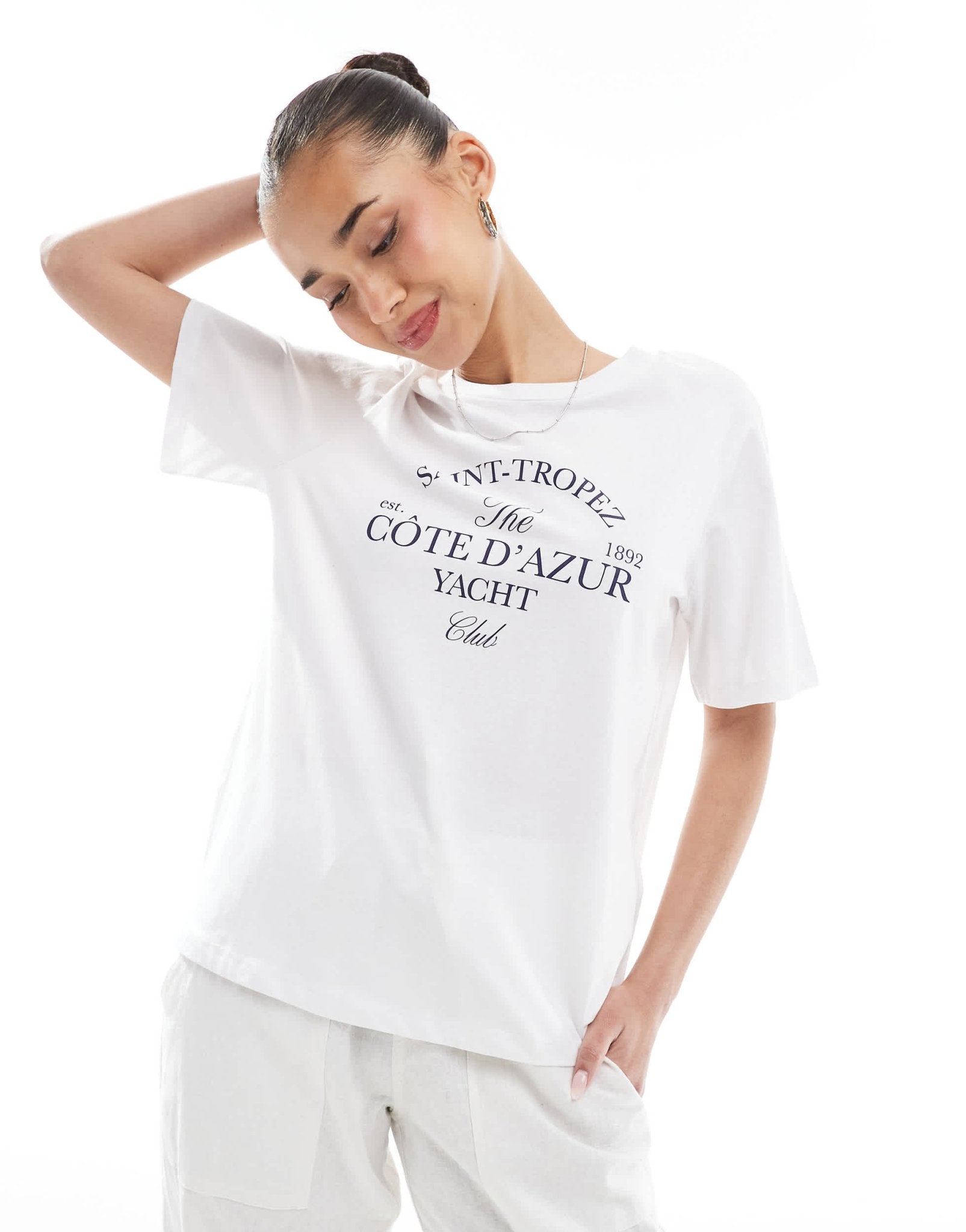 Pieces cote d'azur graphic tee in white - ASOS Sample Sale EU Store