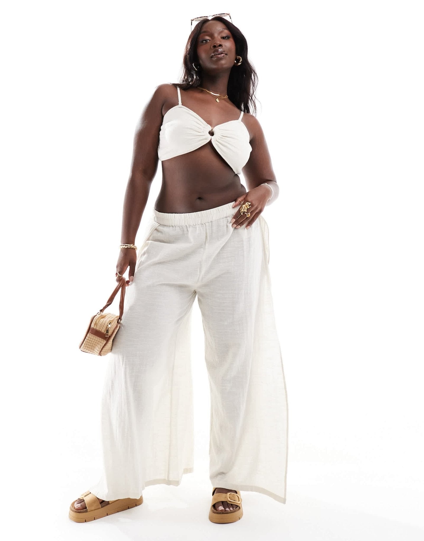 Pieces Curve cotton beach bandeau top co - ord in cream - ASOS Sample Sale EU Store