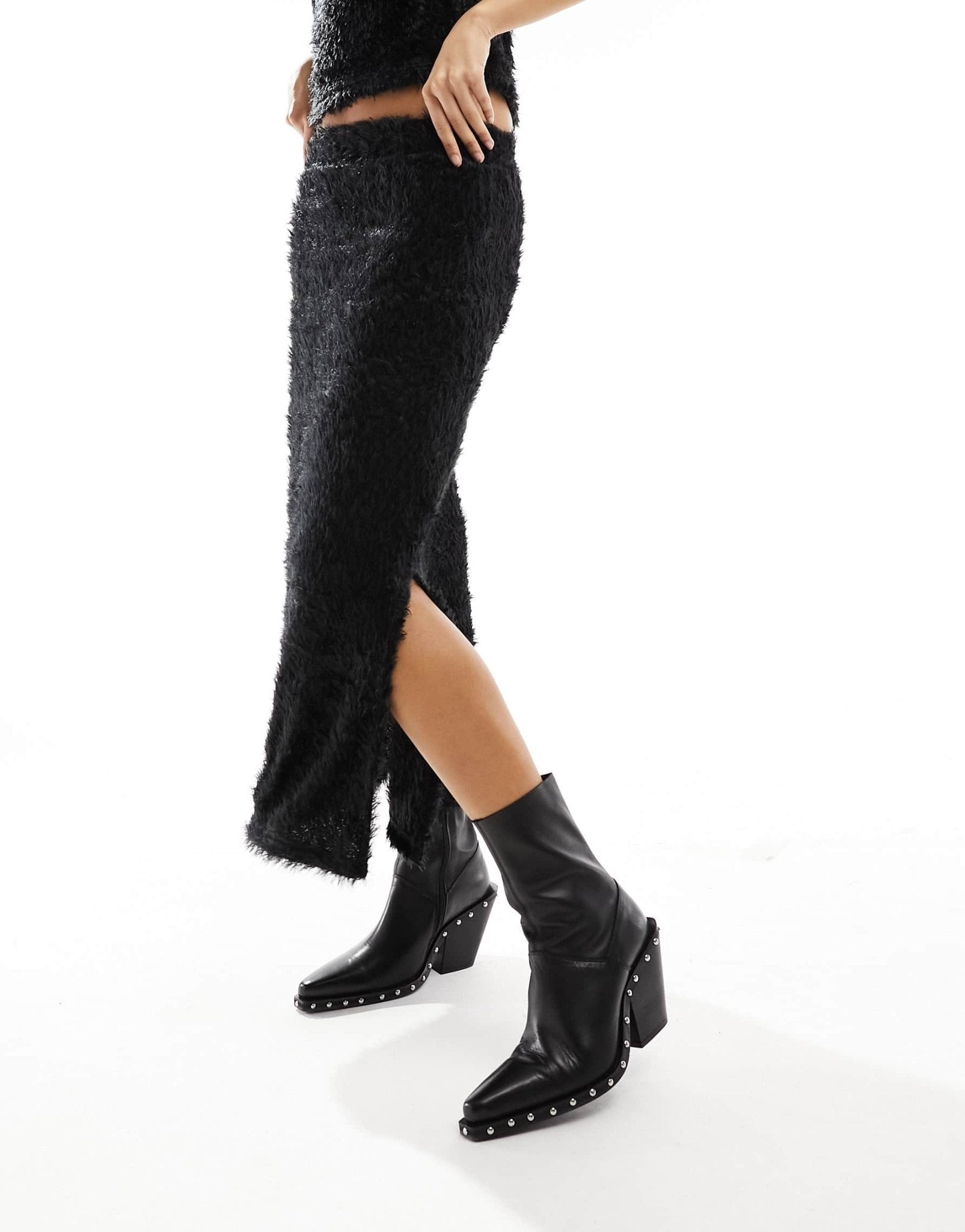 Pieces fluffy knit midi skirt co - ord in black - ASOS Sample Sale EU Store