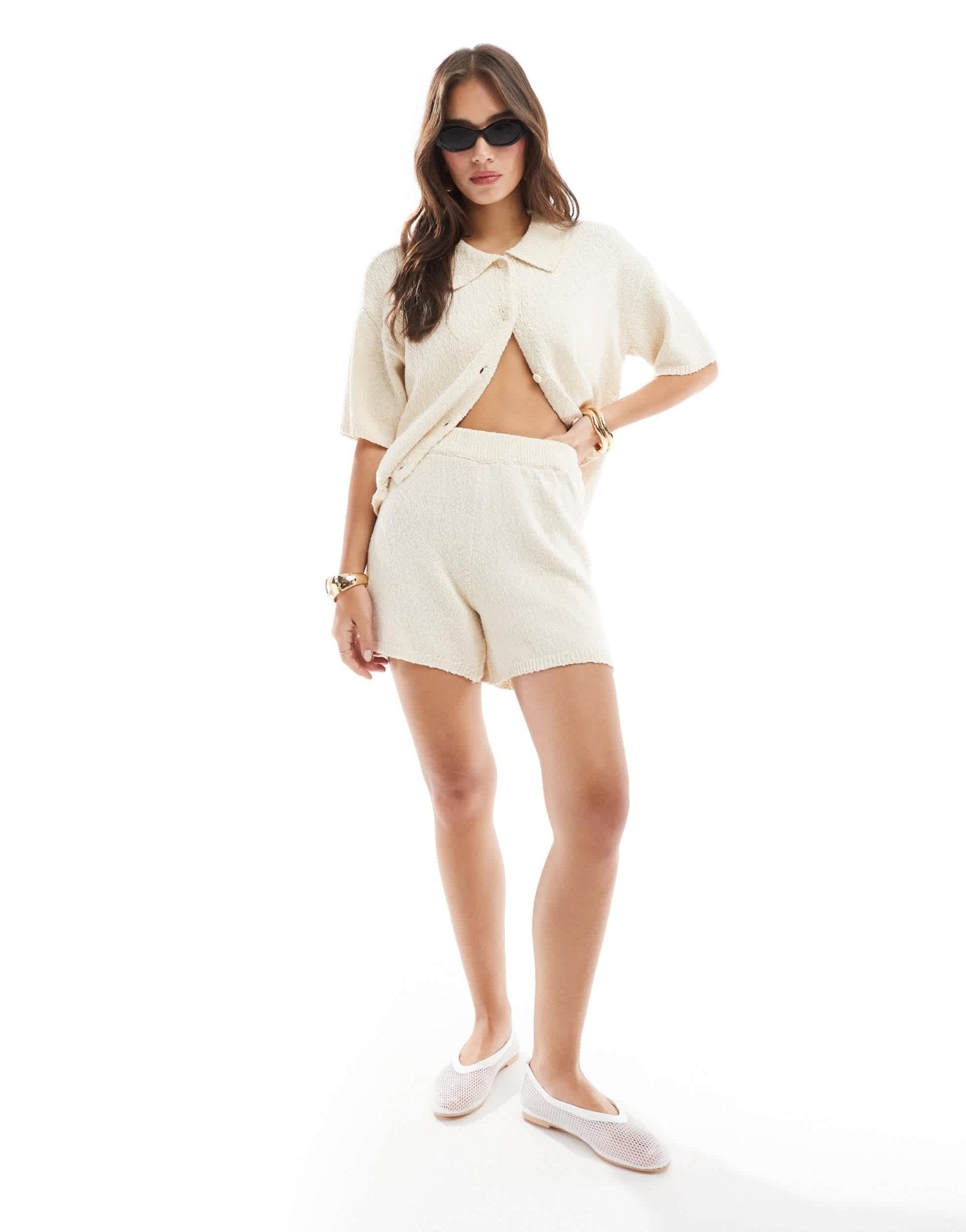 Pieces knitted short co - ord in cream - ASOS Sample Sale EU Store