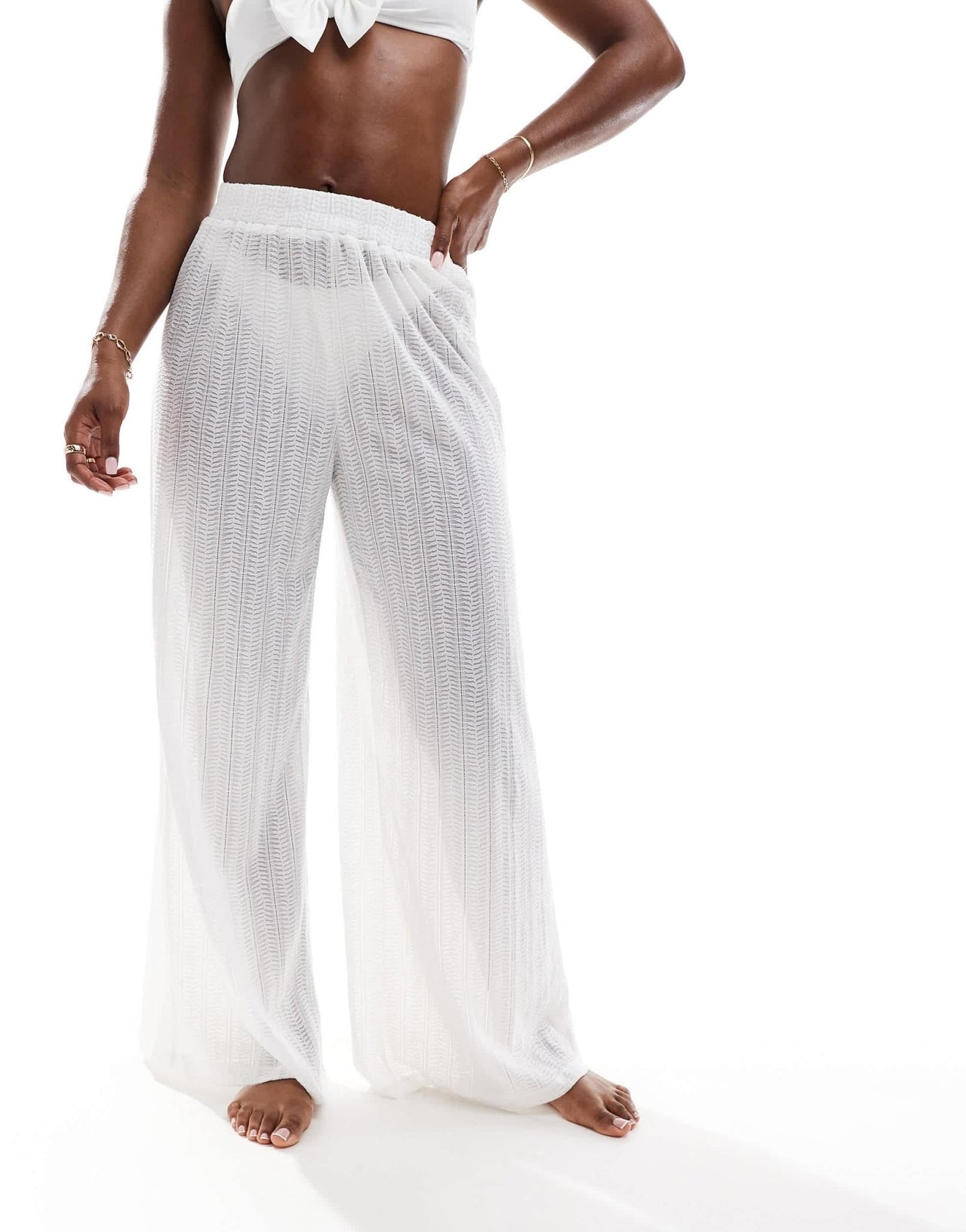 Pieces ladder lace wide leg trousers in white - ASOS Sample Sale EU Store