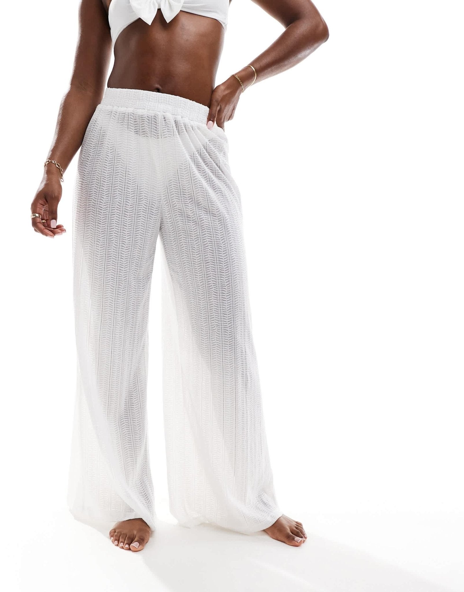 Pieces ladder lace wide leg trousers in white - ASOS Sample Sale EU Store
