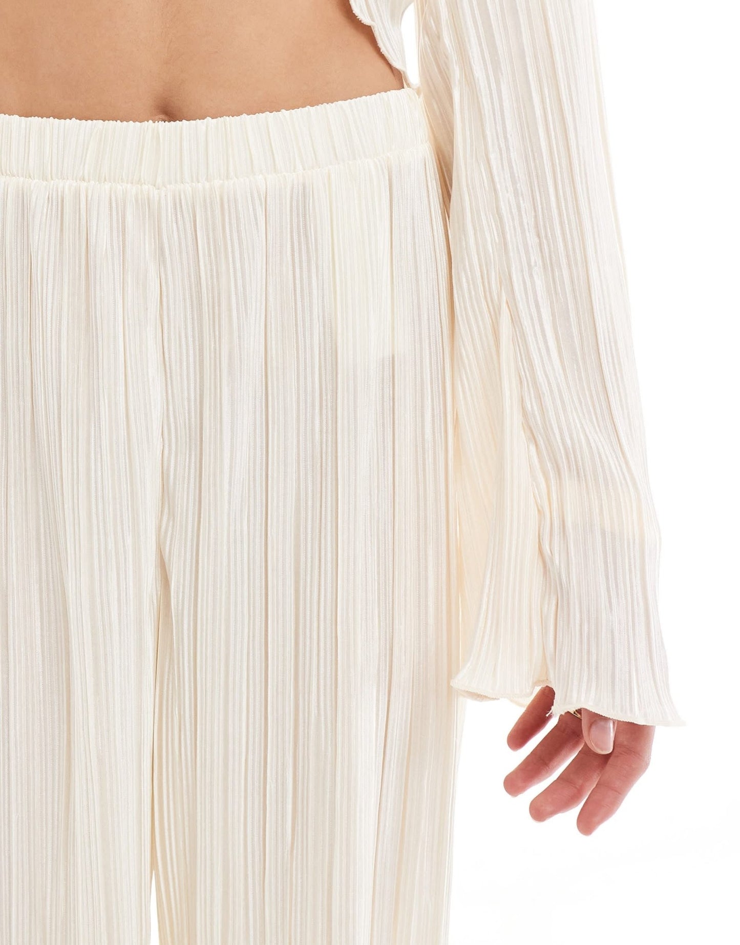 Pieces mix and match plisse wide leg trouser co - ord in cream - ASOS Sample Sale EU Store
