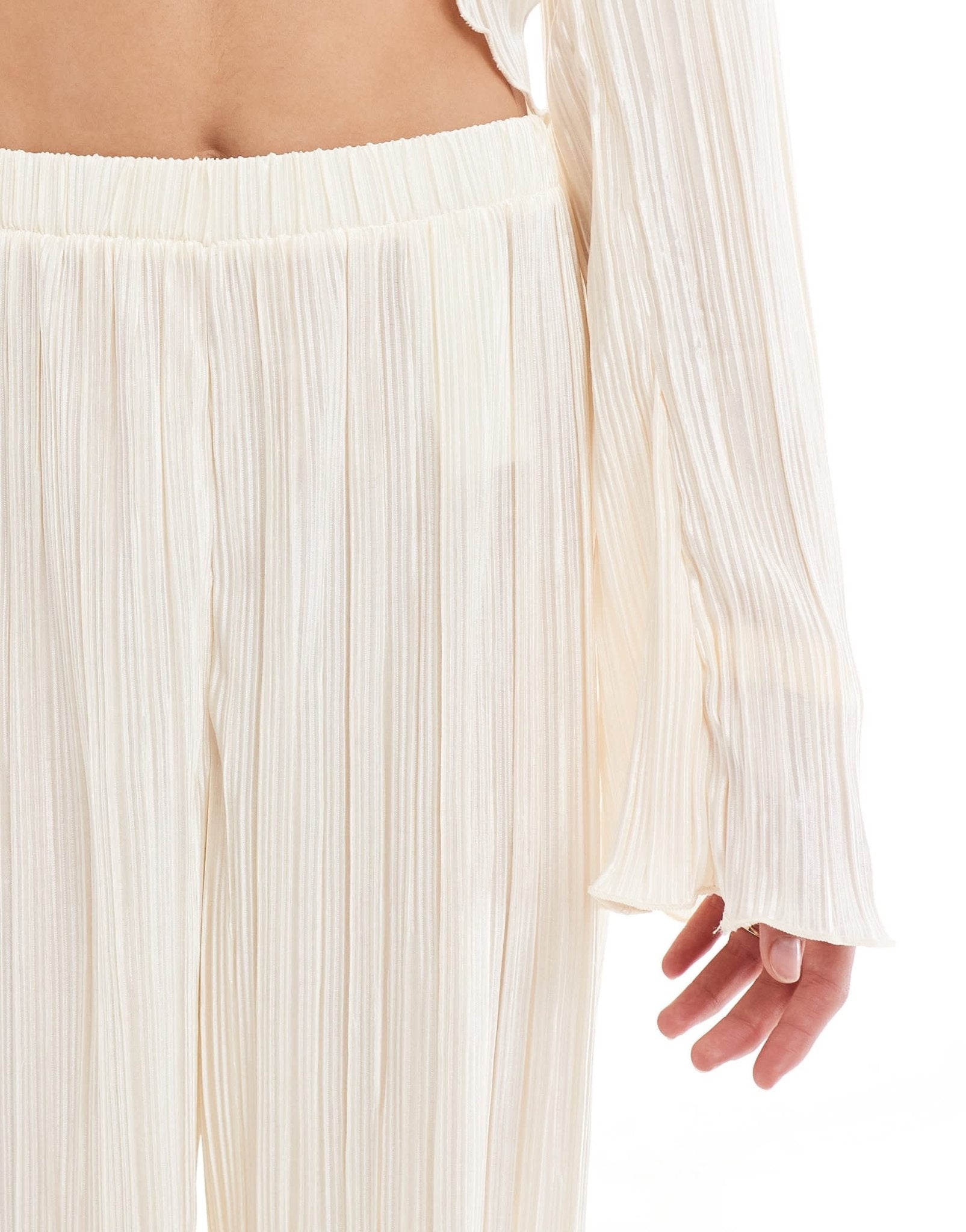 Pieces mix and match plisse wide leg trouser co - ord in cream - ASOS Sample Sale EU Store