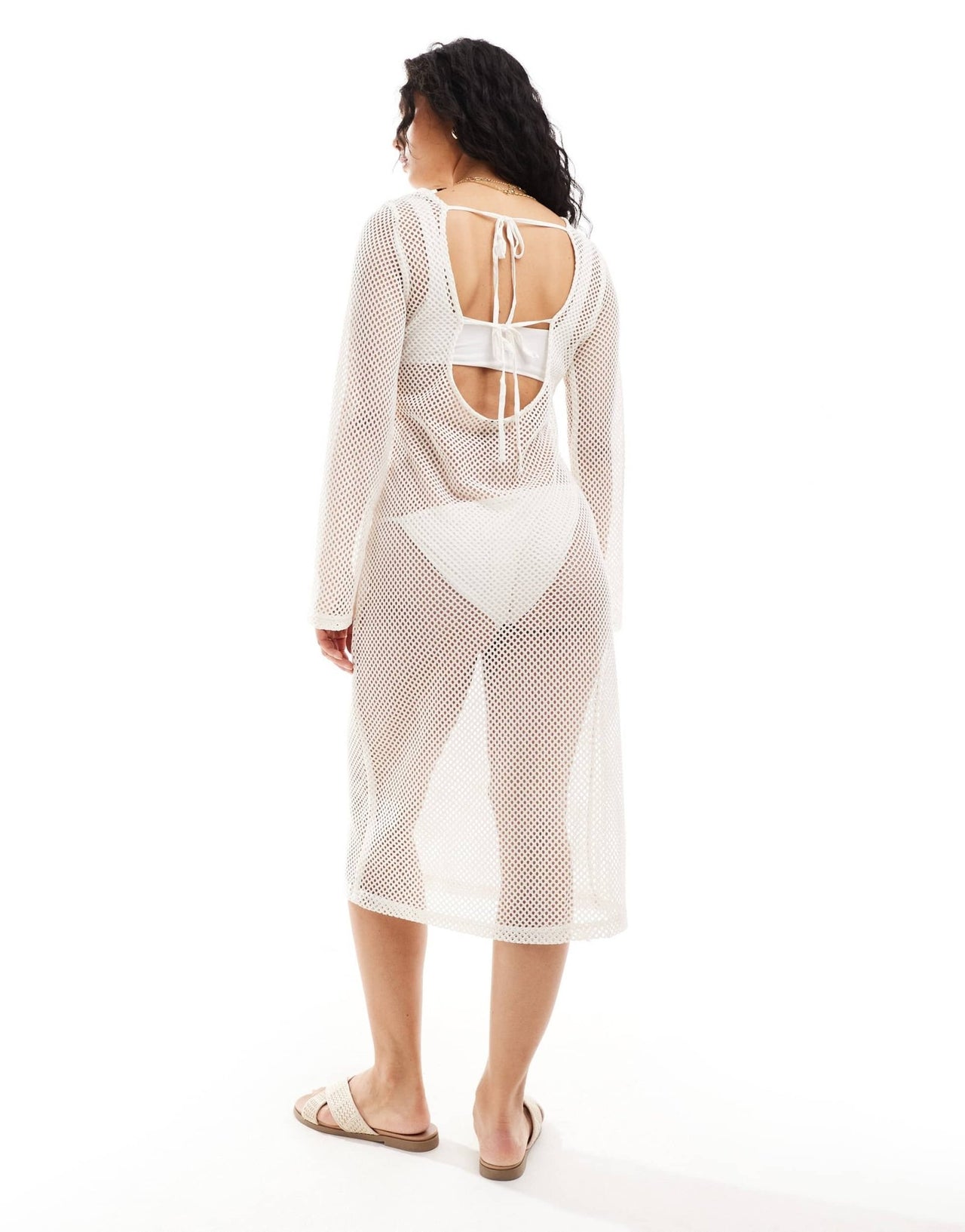 Pieces open knit beach midi dress with bell sleeves in cream - ASOS Sample Sale EU Store