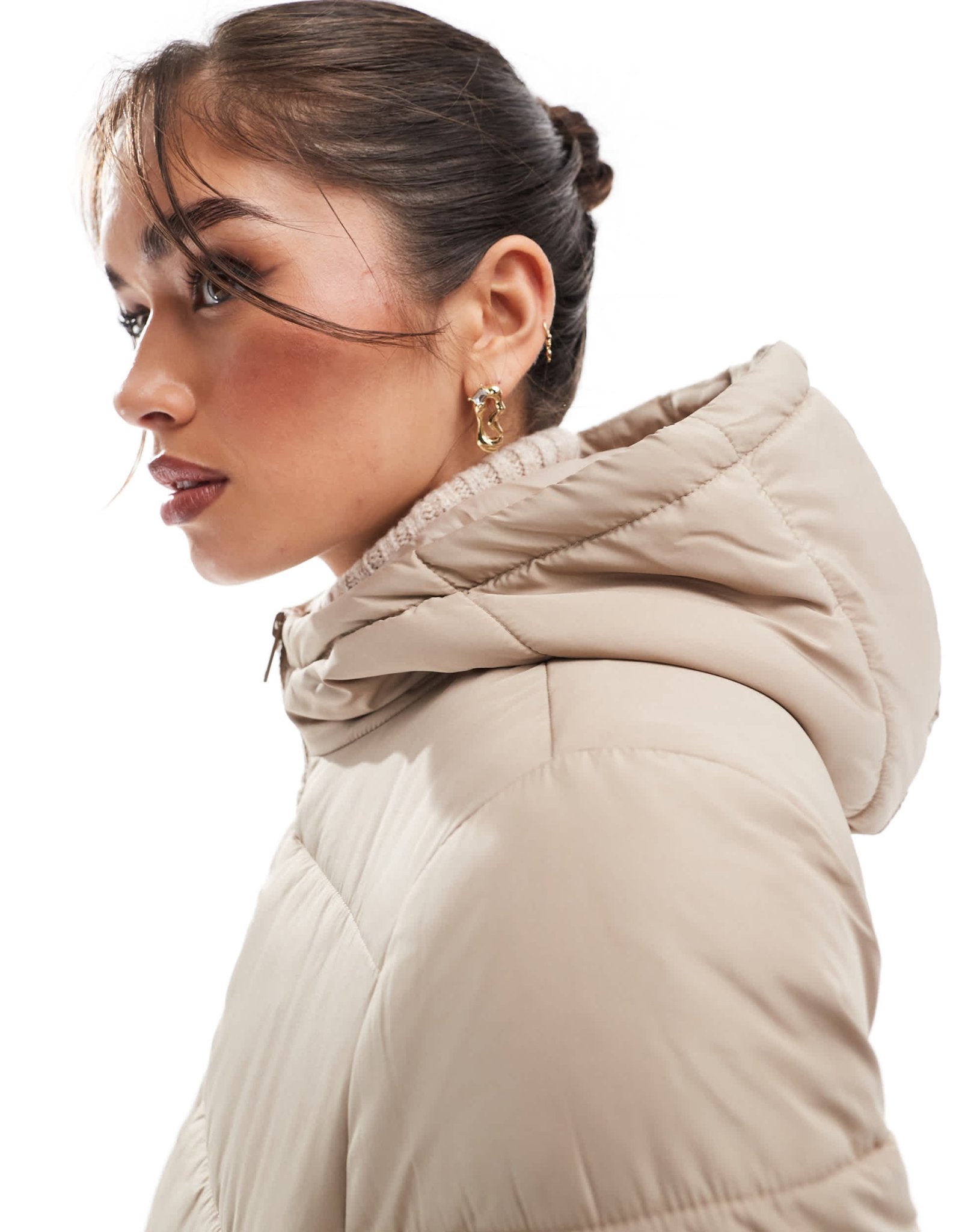 Pieces padded coat with hood in soft beige - ASOS Sample Sale EU Store