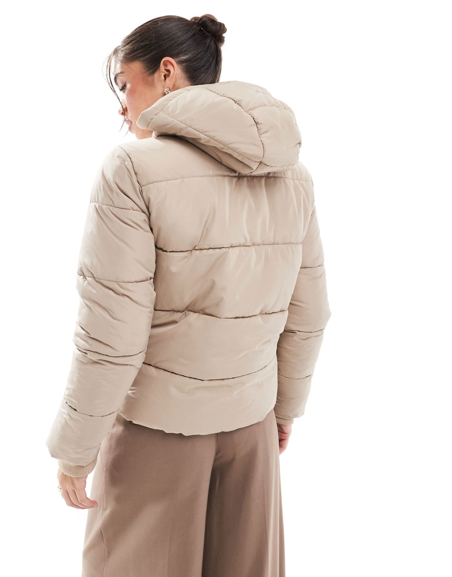 Pieces padded coat with hood in soft beige - ASOS Sample Sale EU Store
