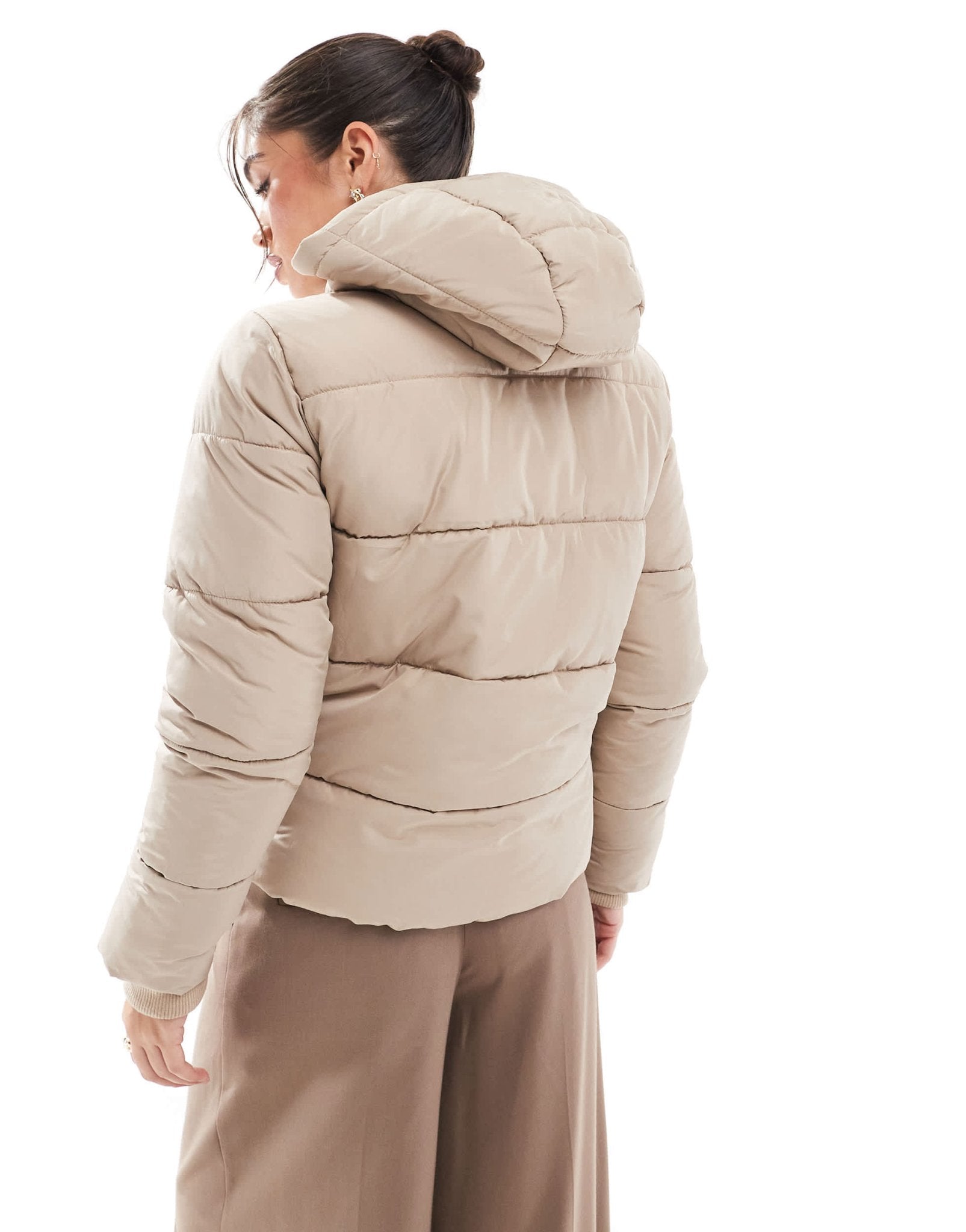 Pieces padded coat with hood in soft beige - ASOS Sample Sale EU Store