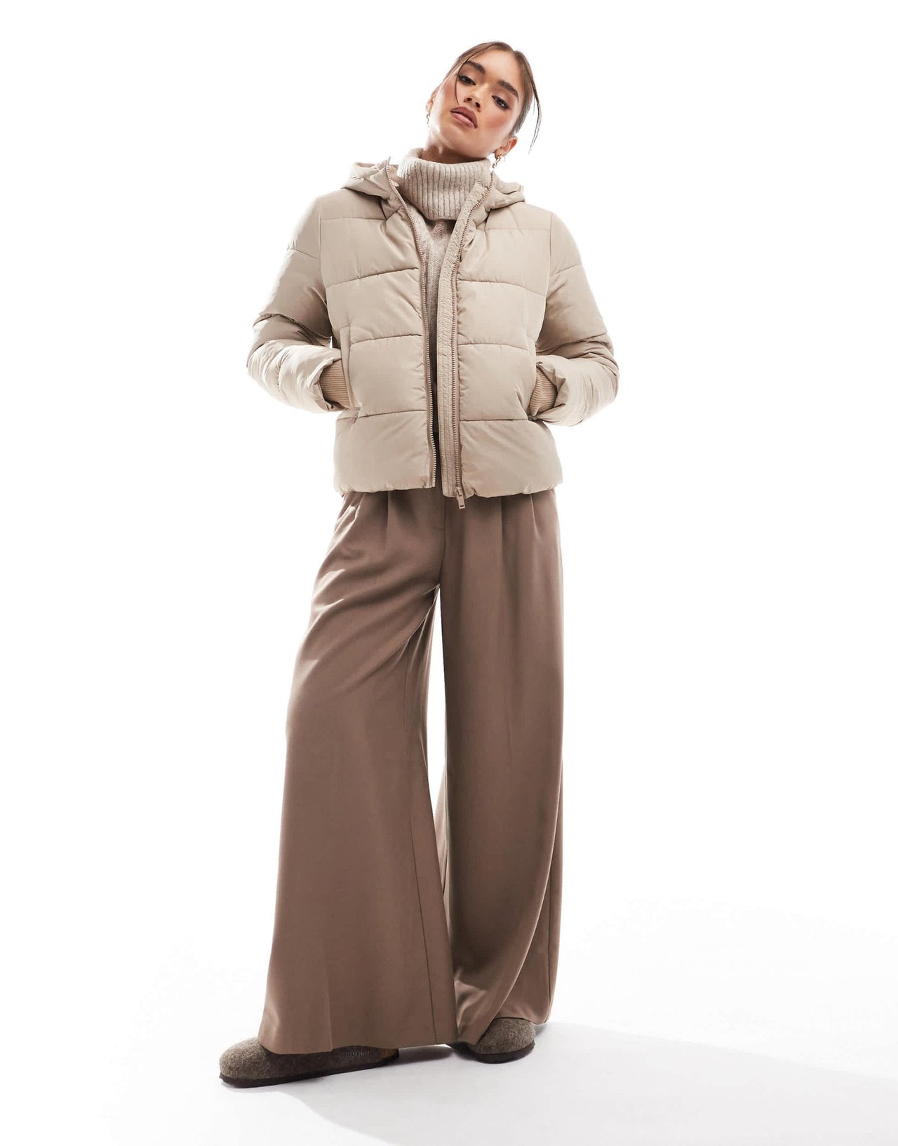 Pieces padded coat with hood in soft beige - ASOS Sample Sale EU Store
