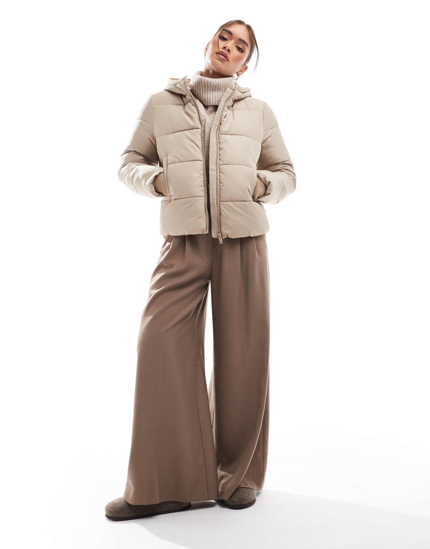Pieces padded coat with hood in soft beige - ASOS Sample Sale EU Store