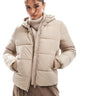 Pieces padded coat with hood in soft beige