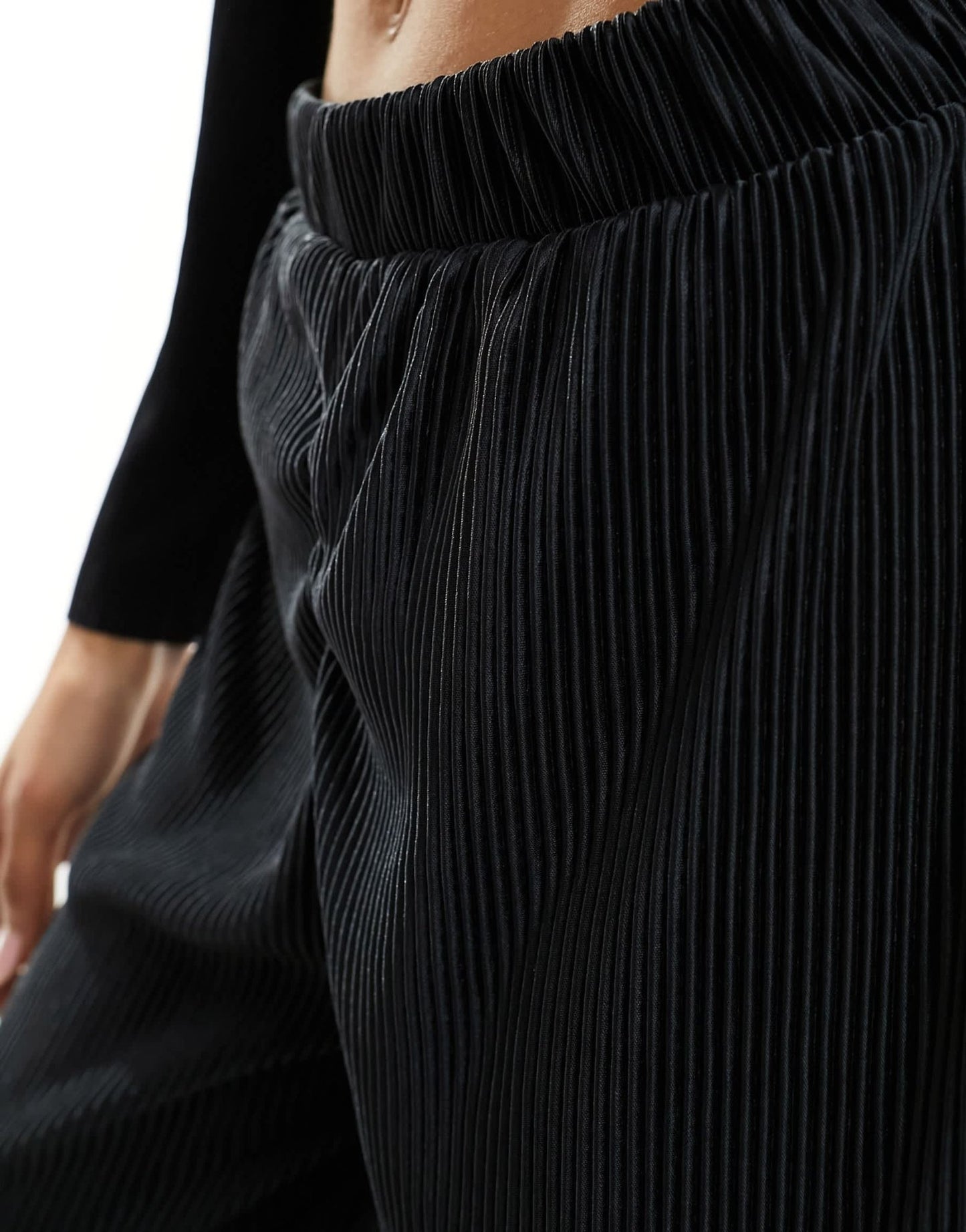 Pieces plisse high wasited wide leg trousers co - ord in black - ASOS Sample Sale EU Store