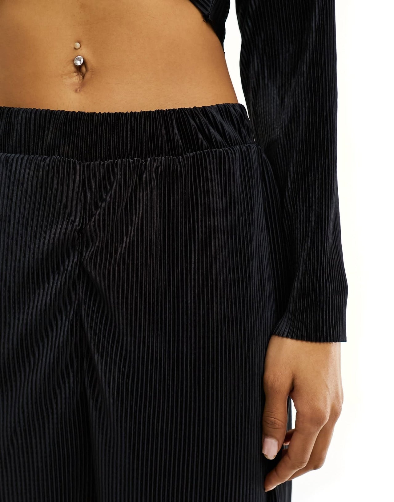 Pieces plisse high wasited wide leg trousers co - ord in black - ASOS Sample Sale EU Store