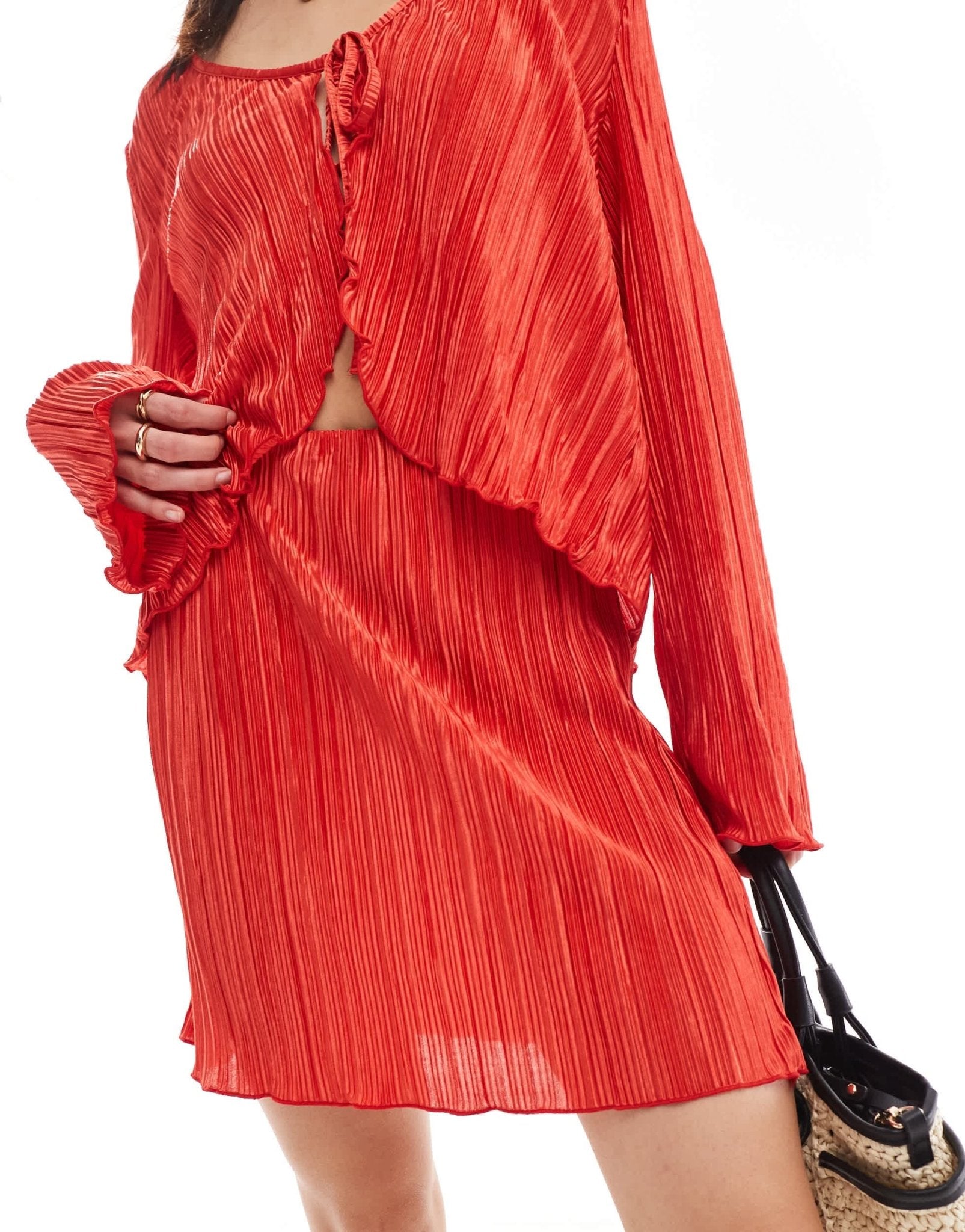 Pieces plisse mini skirt co - ord in radiant red - ASOS Sample Sale EU Store