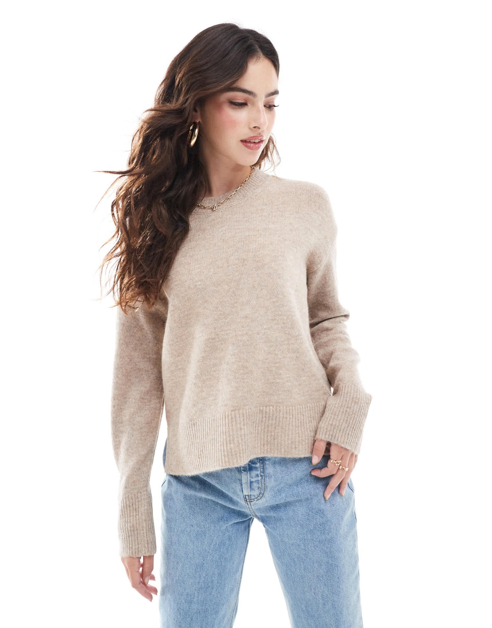 Pieces round neck jumper in stone - ASOS Sample Sale EU Store