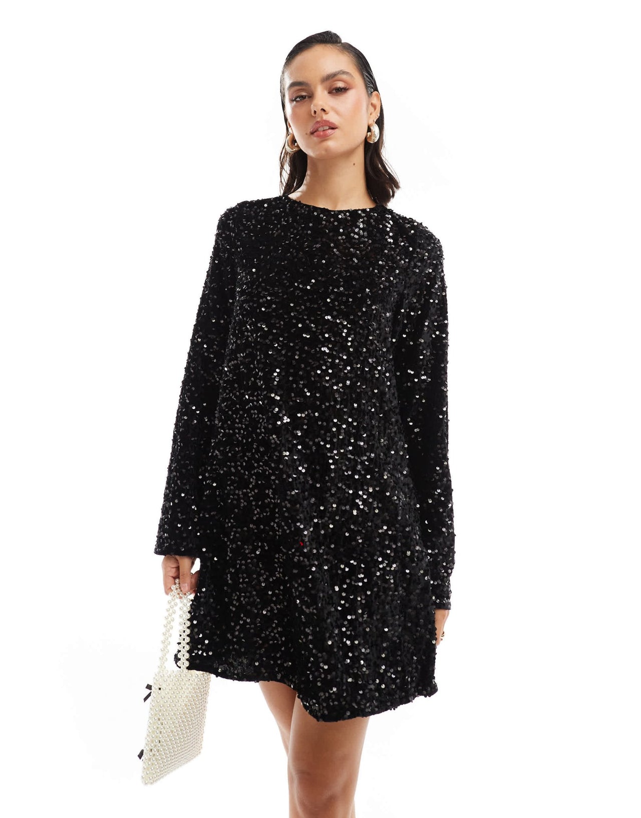 Pieces sequin mini dress with ribbon bow back in black - ASOS Sample Sale EU Store