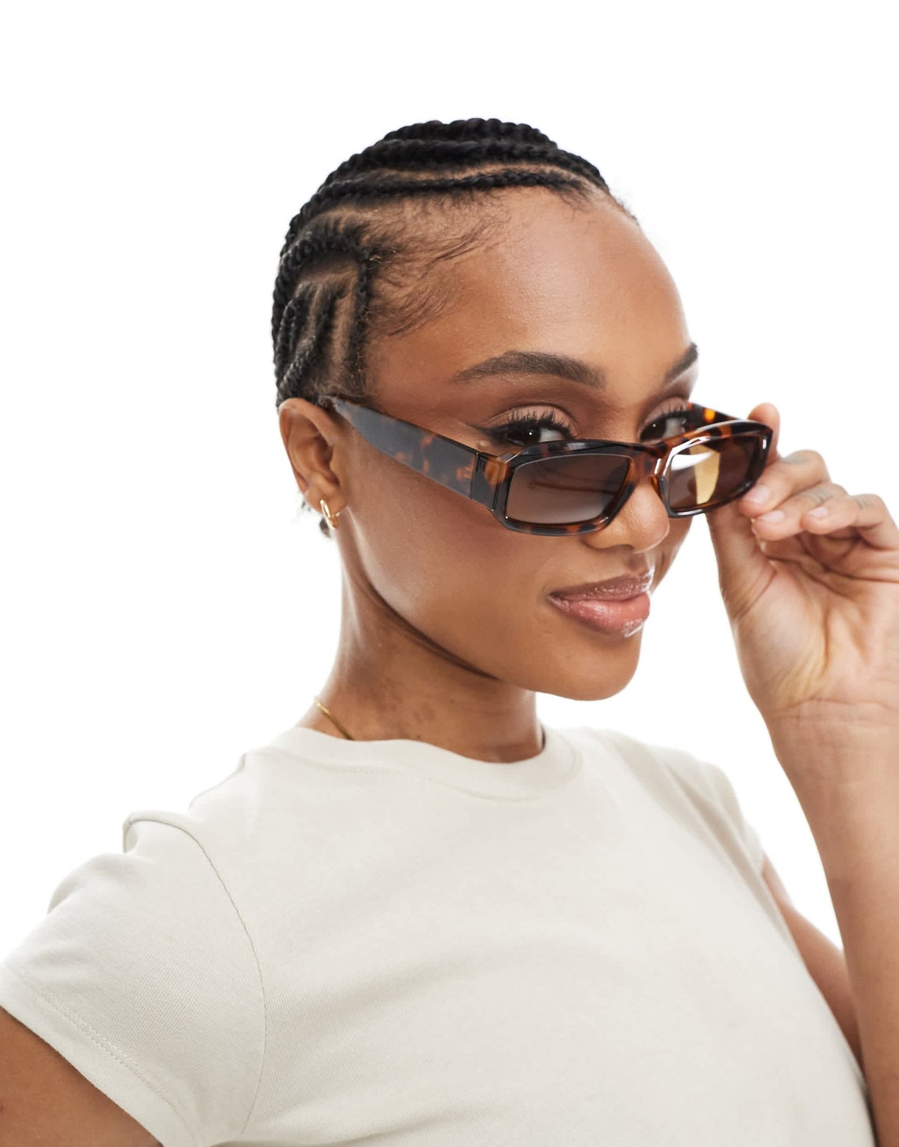 Pieces slim rectangular frame sunglasses with brown tint lense in tortoiseshell - ASOS Sample Sale EU Store