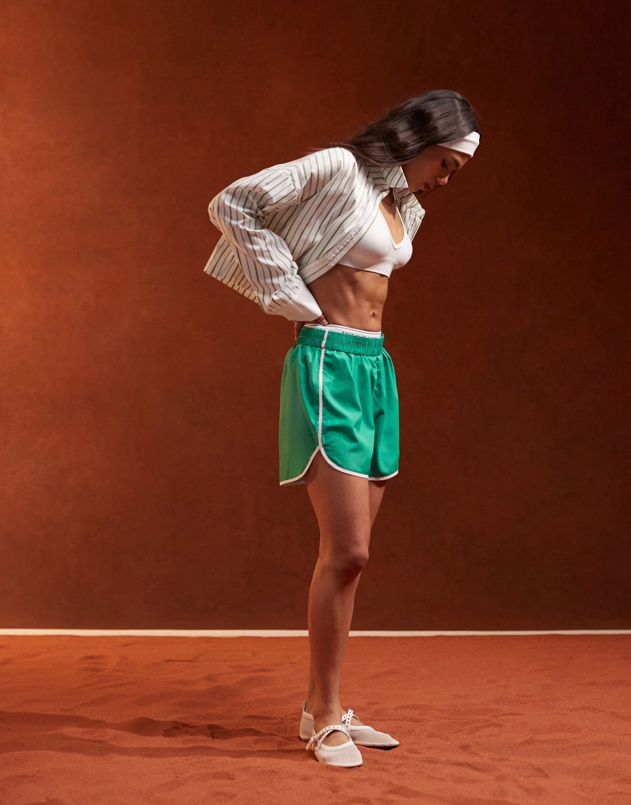 Pieces Sport Core contrast trim shorts in green and white - ASOS Sample Sale EU Store