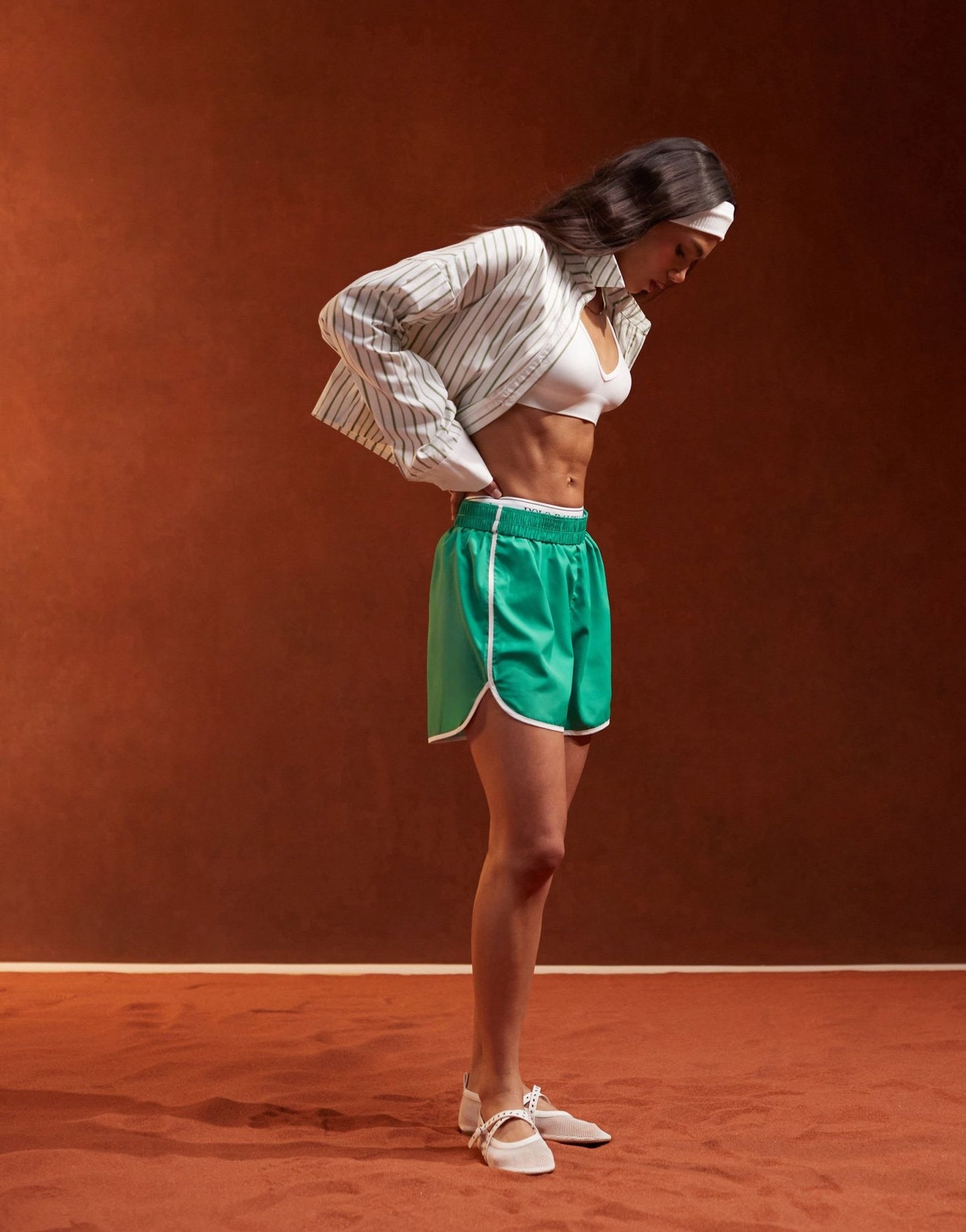 Pieces Sport Core contrast trim shorts in green and white - ASOS Sample Sale EU Store