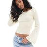 Pieces structured rib knit top with flared sleeve in cream