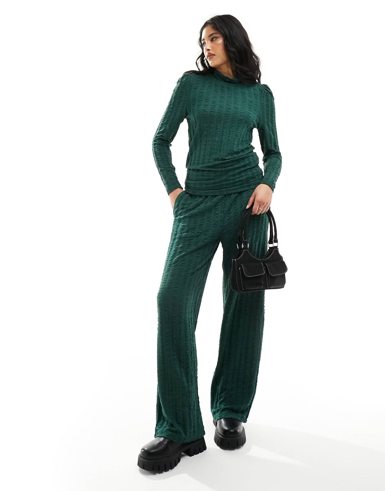 Pieces textured wide leg trousers co - ord in green - ASOS Sample Sale EU Store