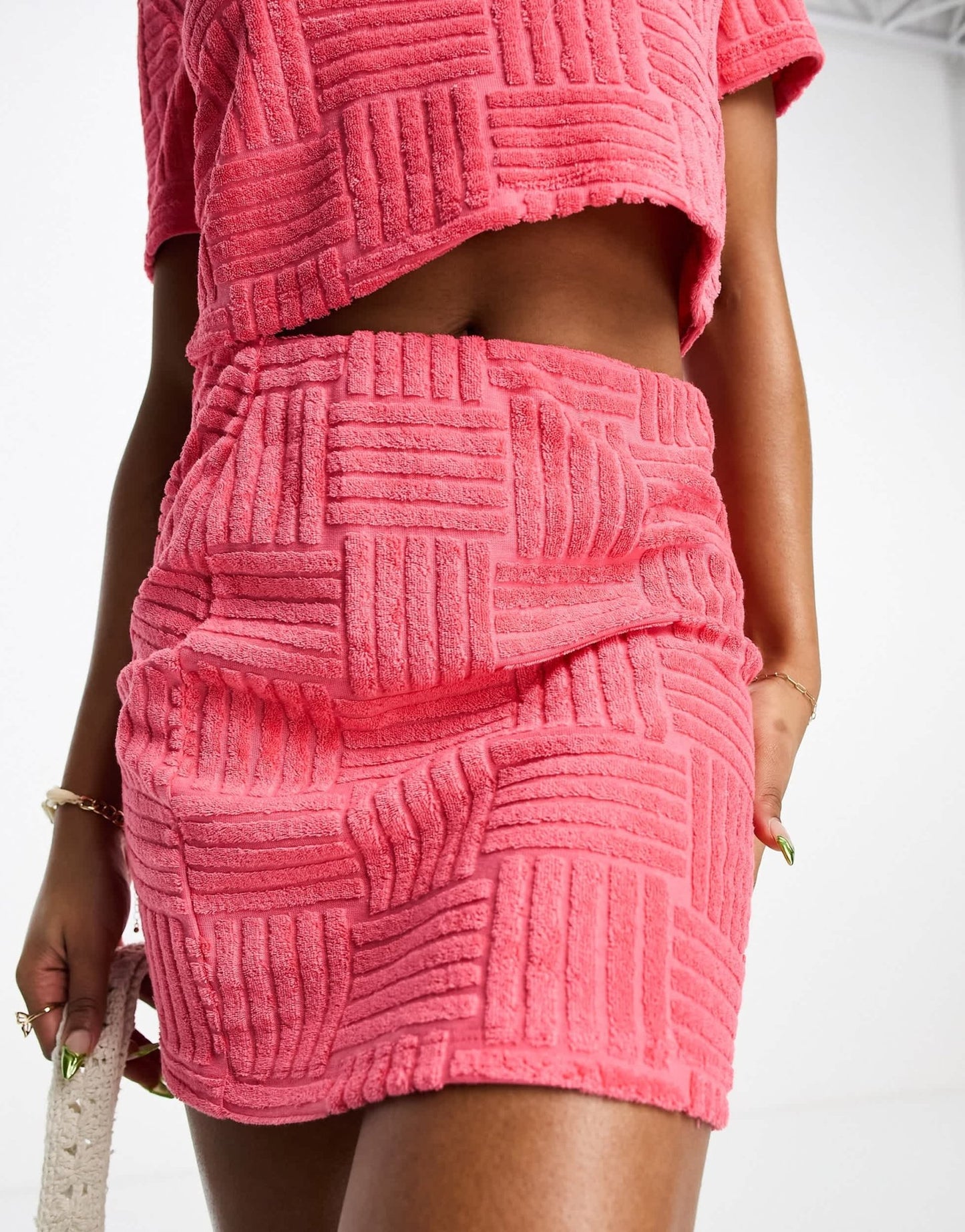 Pieces towelling mini skirt co - ord in pink - ASOS Sample Sale EU Store