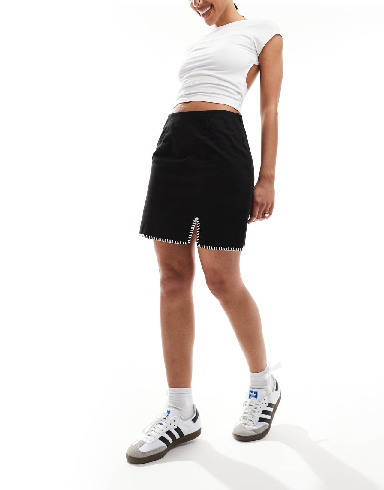 Pieces woven mini skirt with contrast stitching in black - ASOS Sample Sale EU Store