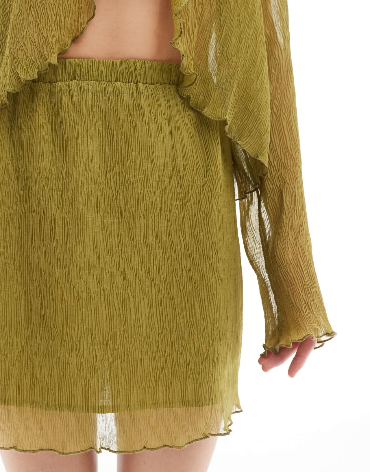 Pieces woven sheer plisse mini skirt co - ord in green - ASOS Sample Sale EU Store