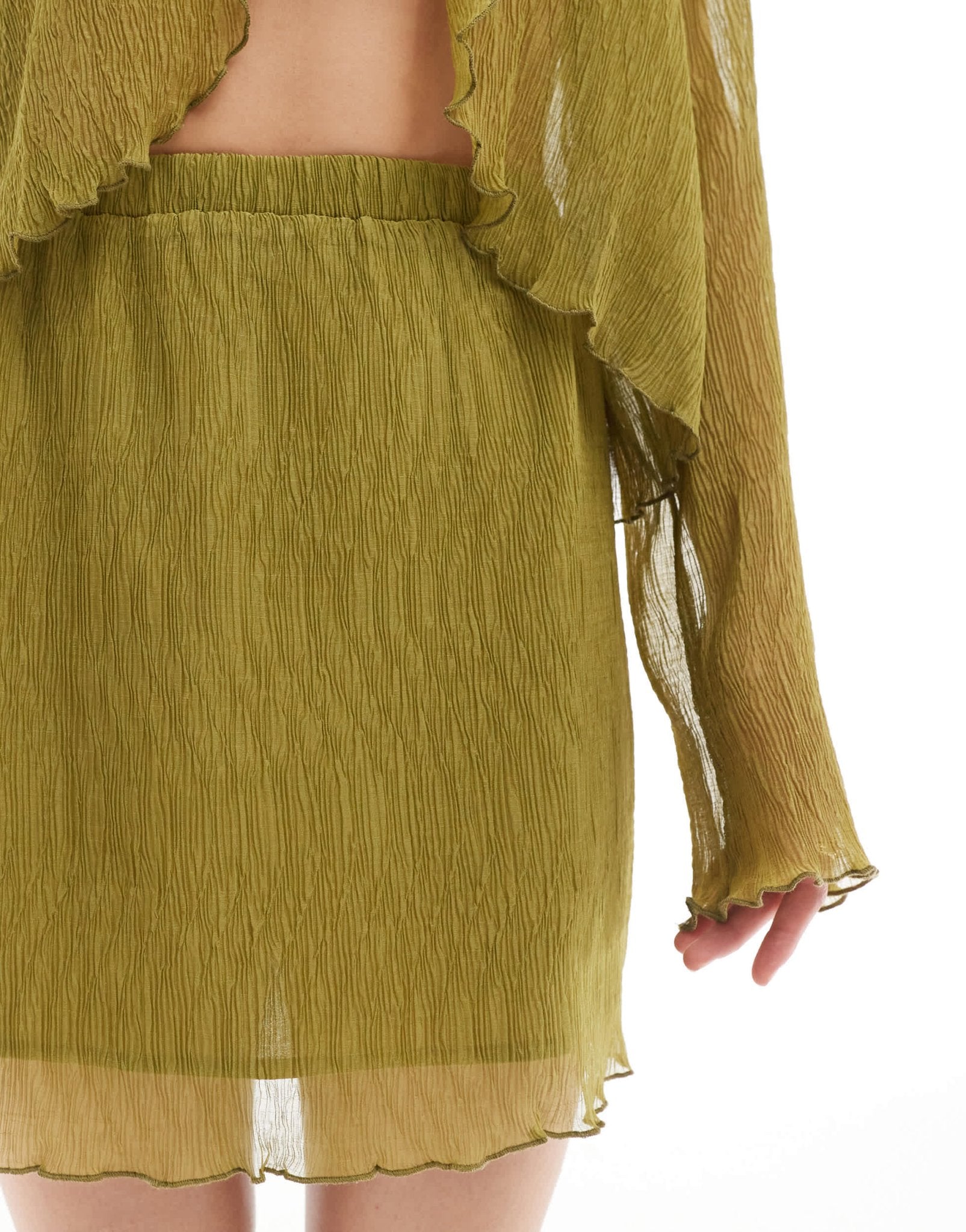 Pieces woven sheer plisse mini skirt co - ord in green - ASOS Sample Sale EU Store