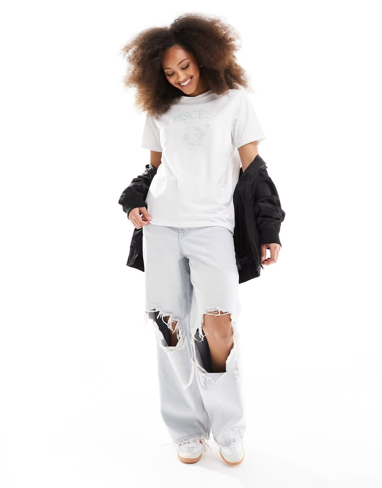 Pieces zodiac t-shirt with ""Pisces"" print in white - ASOS Sample Sale EU Store