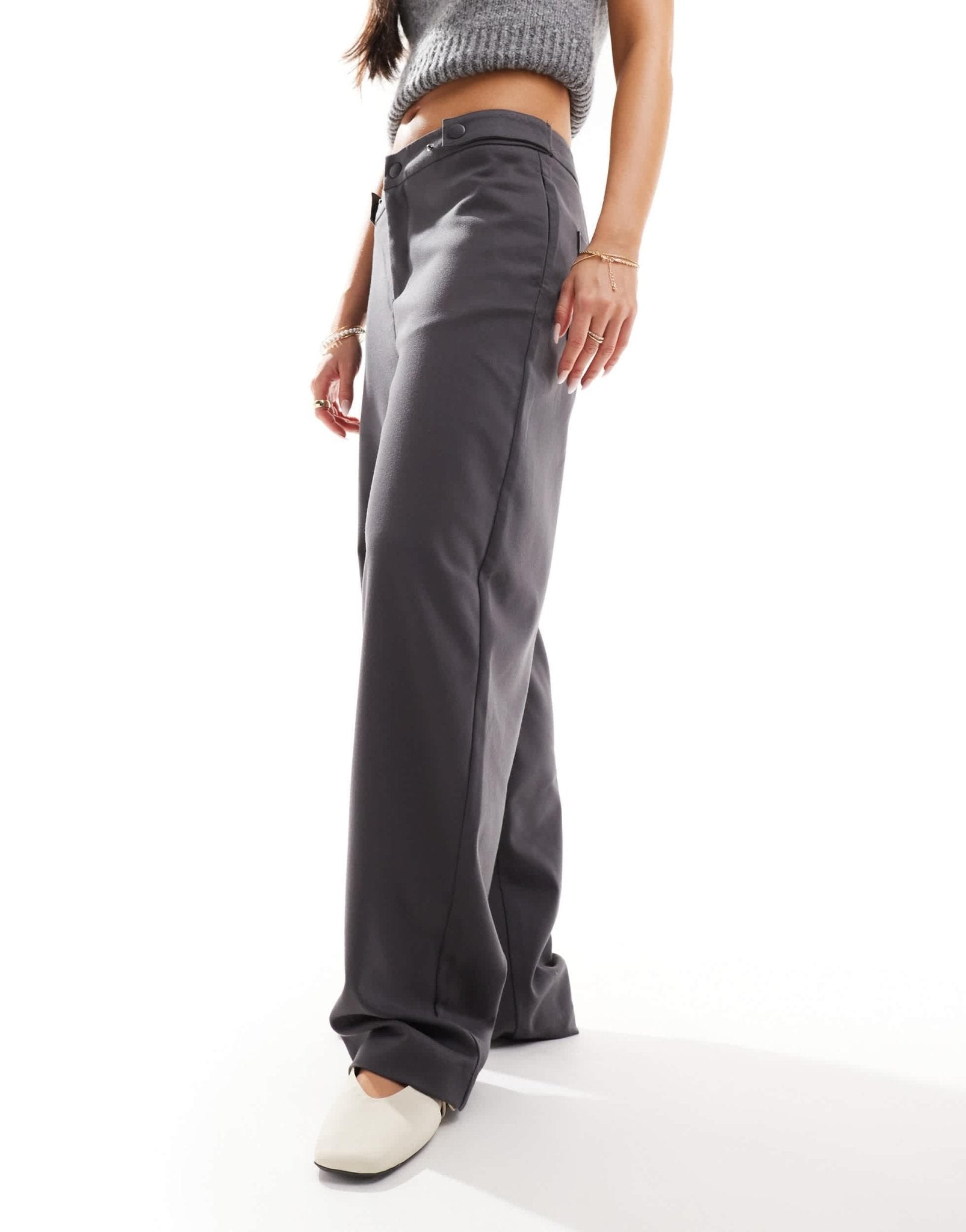 Pimkie adjustable side tailored loose fit trousers in grey - ASOS Sample Sale EU Store