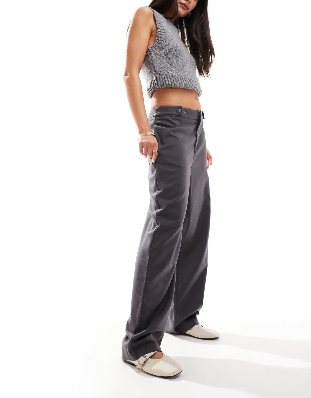 Pimkie adjustable side tailored loose fit trousers in grey - ASOS Sample Sale EU Store