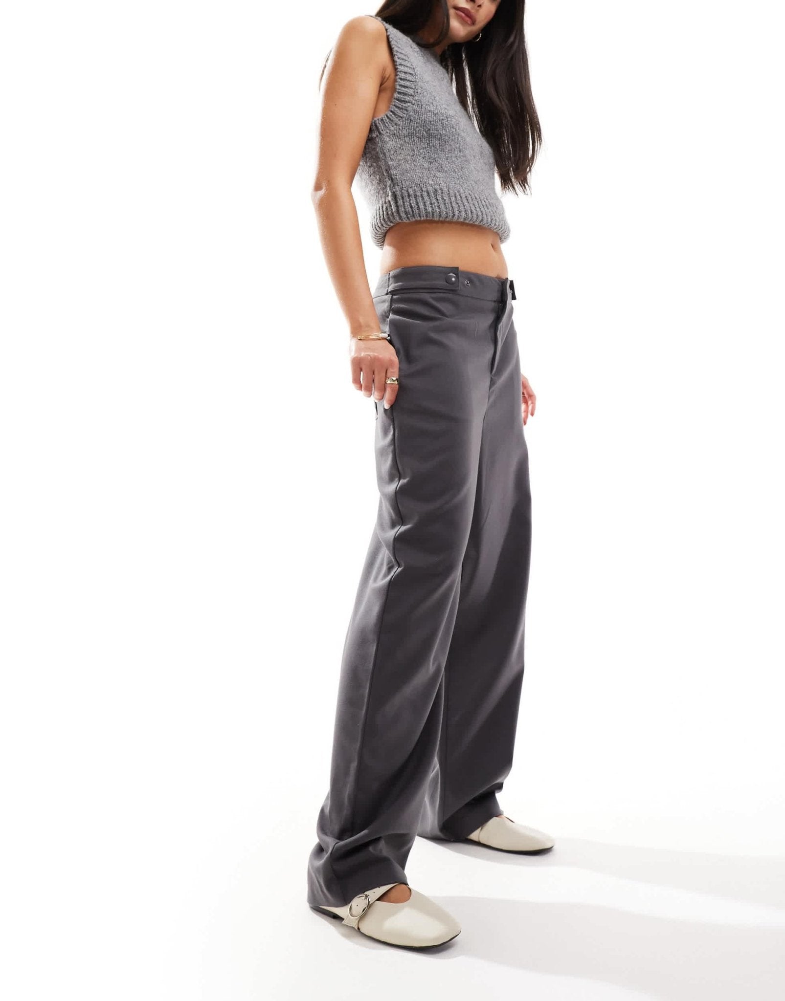 Pimkie adjustable side tailored loose fit trousers in grey - ASOS Sample Sale EU Store