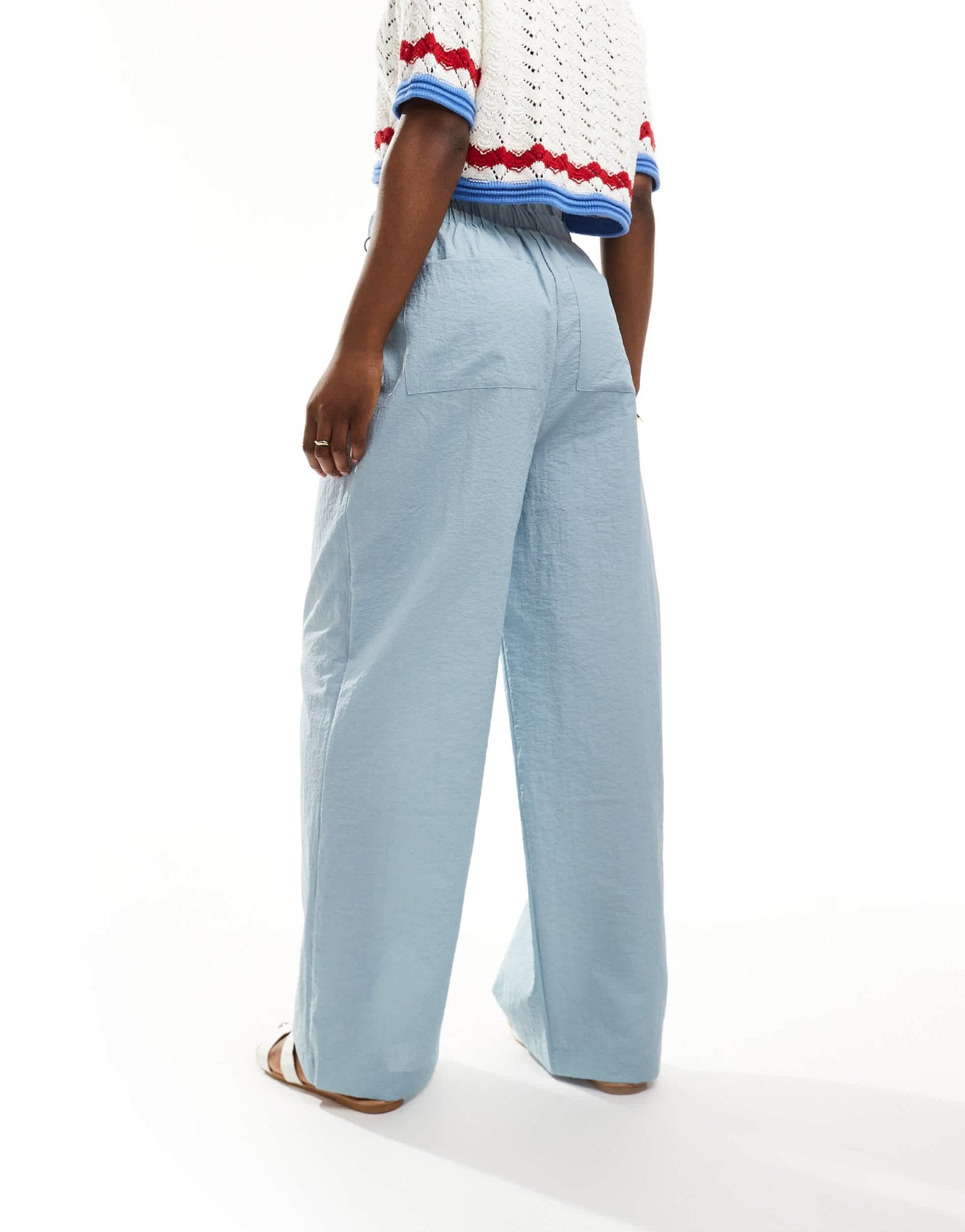 Pimkie drawstring paperbag waist wide leg trousers in baby blue - ASOS Sample Sale EU Store