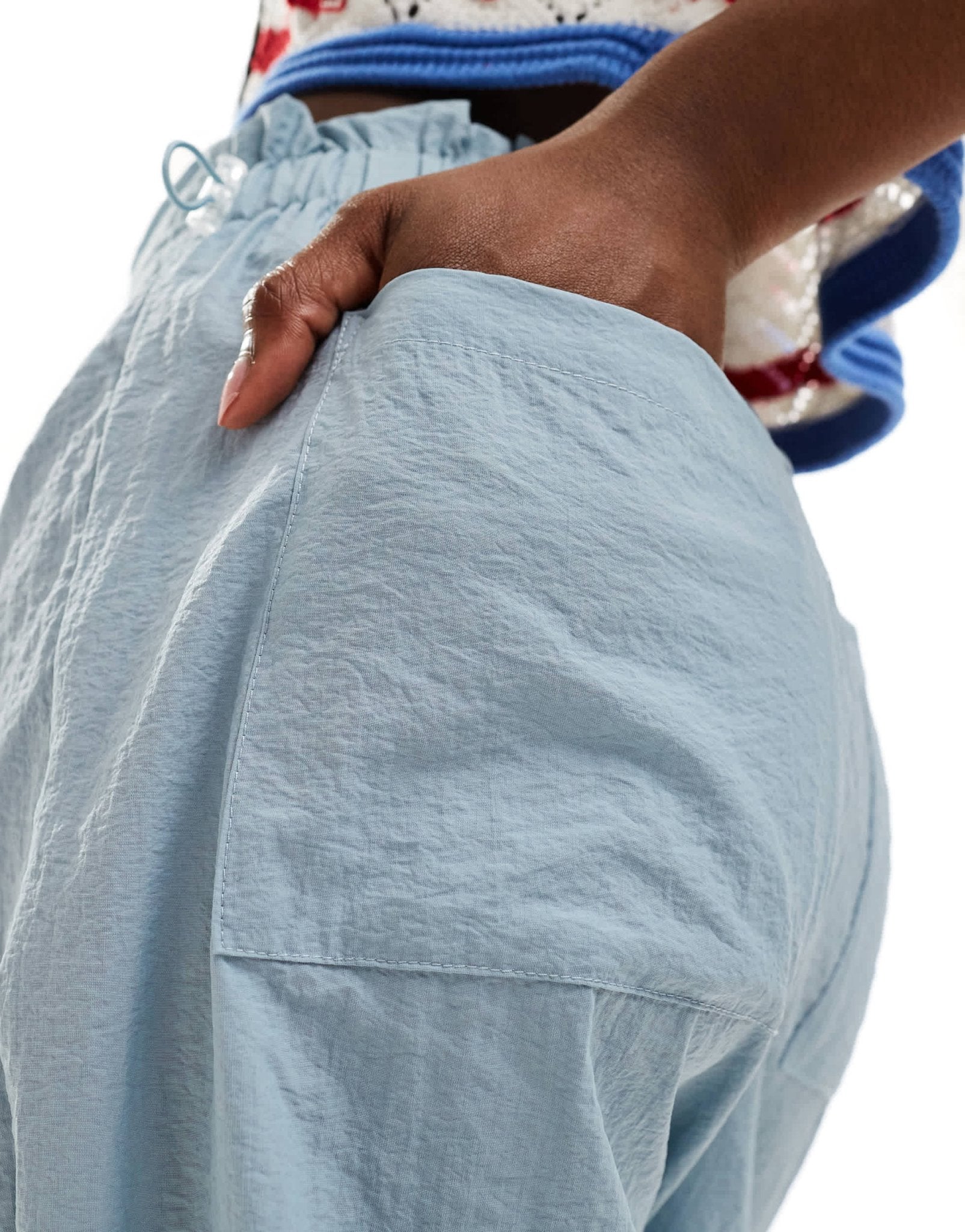 Pimkie drawstring paperbag waist wide leg trousers in baby blue - ASOS Sample Sale EU Store