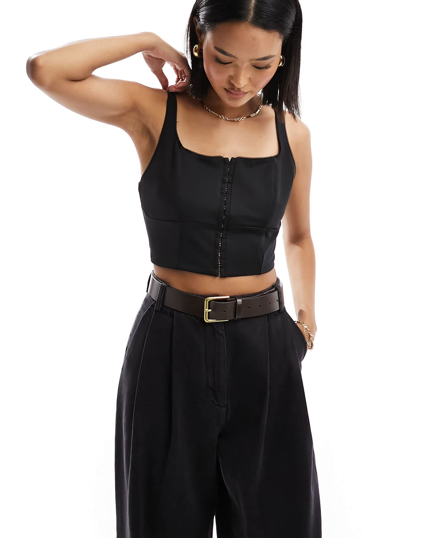 Pimkie hook and eye crop top in black - ASOS Sample Sale EU Store