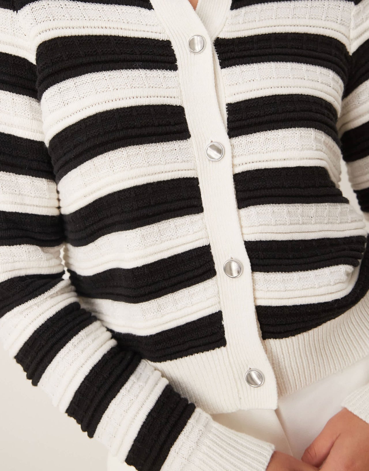 Pimkie knitted button through cardigan in black and white stripe - ASOS Sample Sale EU Store