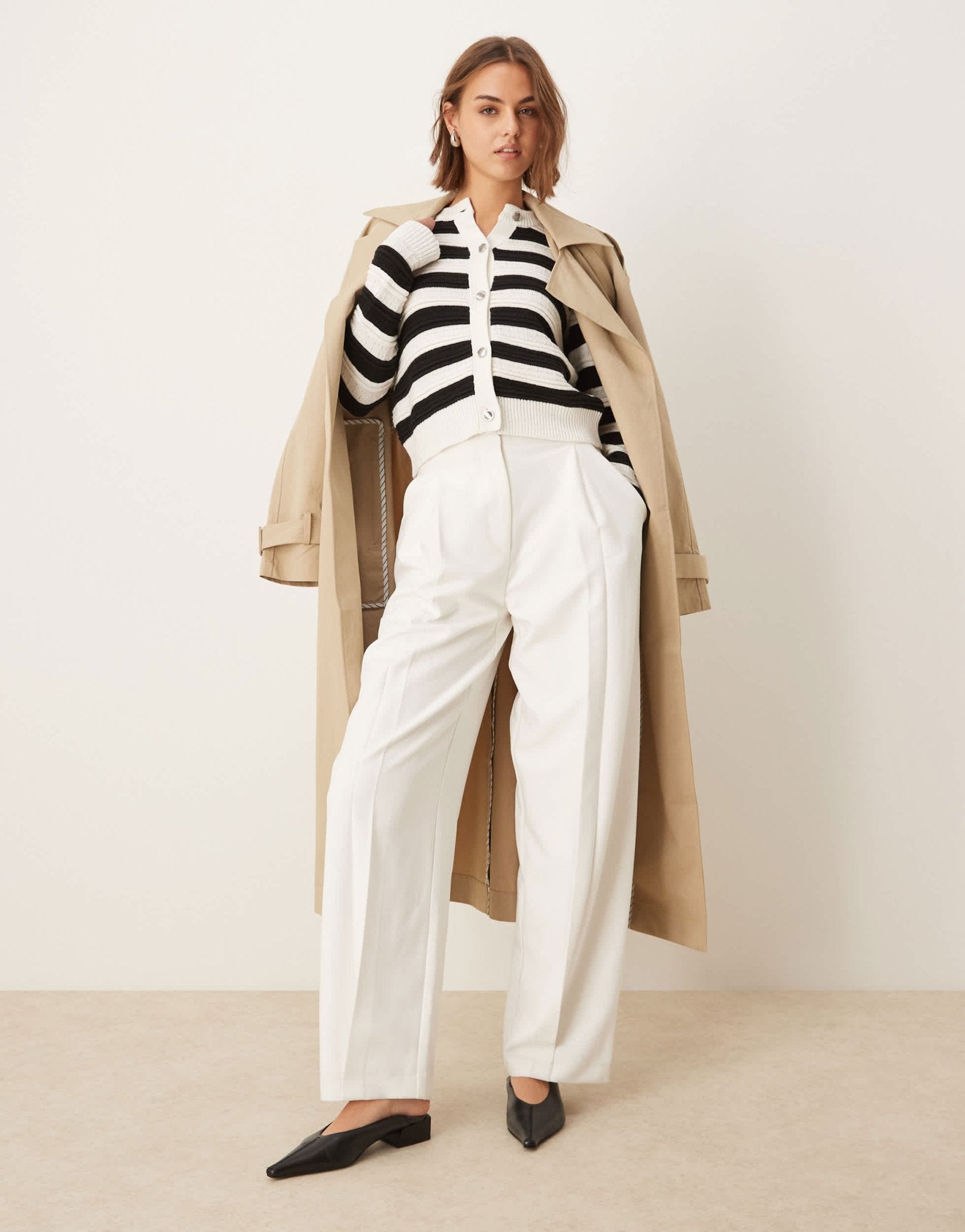Pimkie knitted button through cardigan in black and white stripe - ASOS Sample Sale EU Store