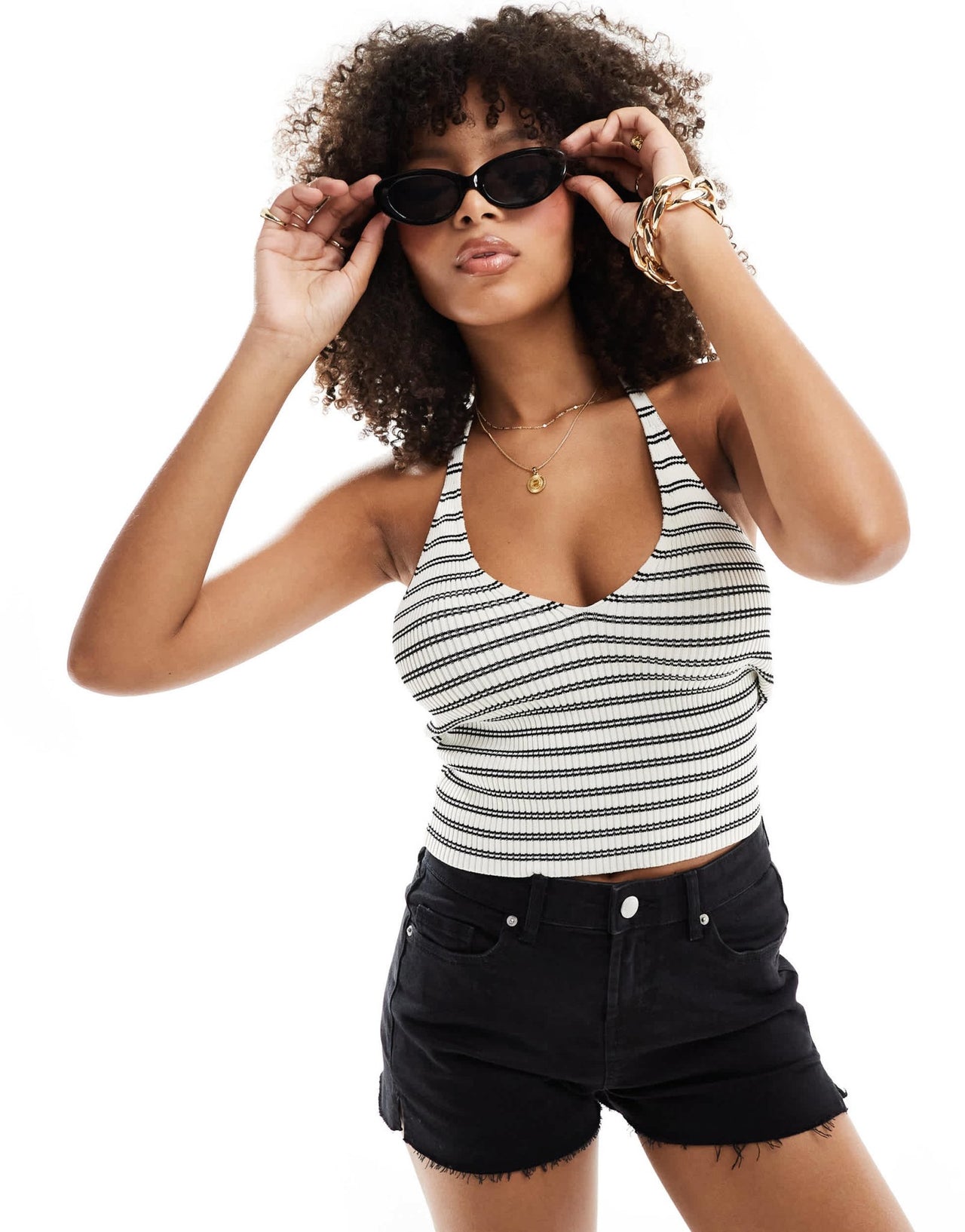Pimkie knitted halterneck top in cream stripe - ASOS Sample Sale EU Store