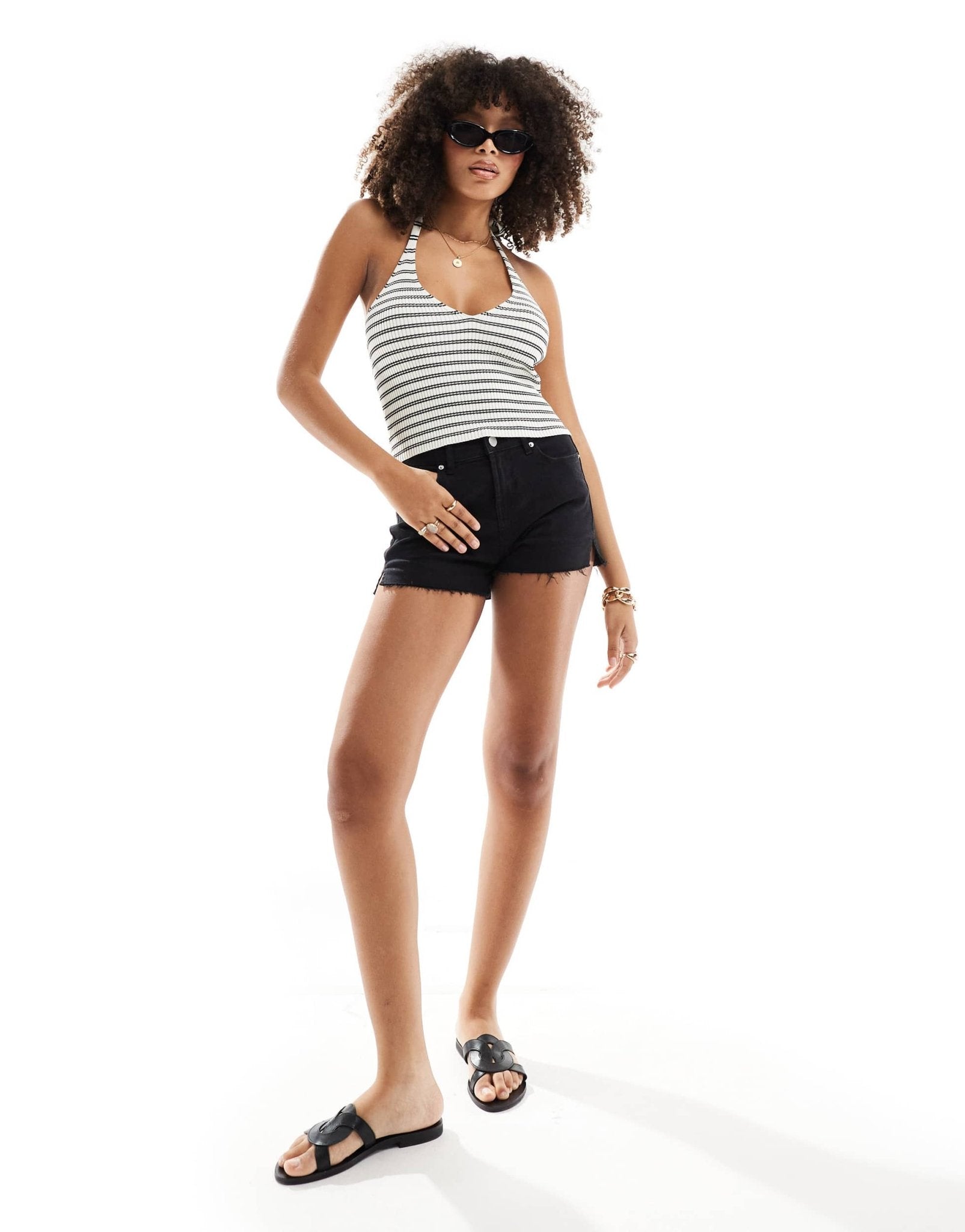 Pimkie knitted halterneck top in cream stripe - ASOS Sample Sale EU Store